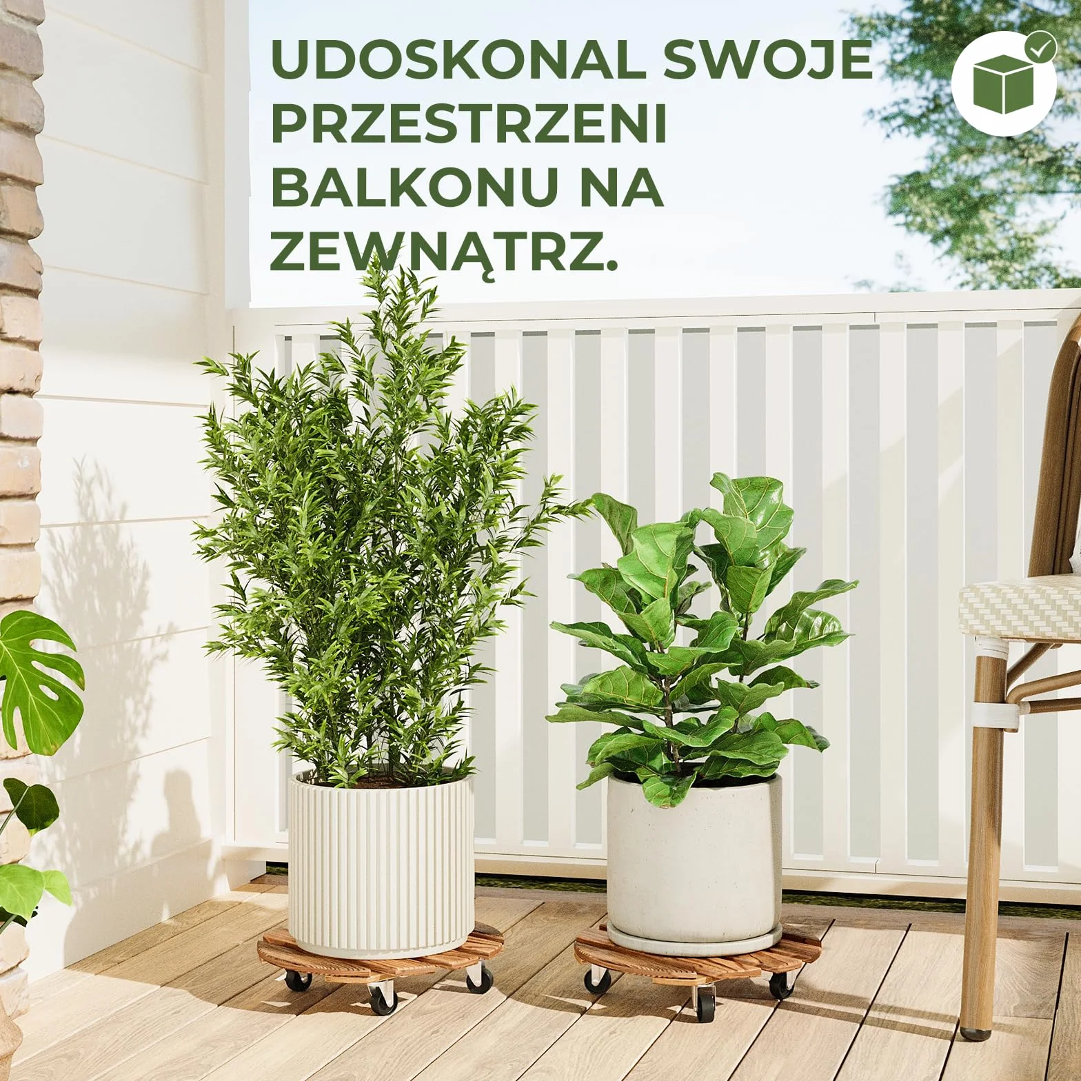 Bamworld Rolki do Roślin Drewniane Okrągłe Zestaw 2 szt.stabilna rolka do roślin outdoor odporna na warunki atmosferyczne z hamulcem, podstawka pod doniczkę z kółkami Ø 30.5 cm