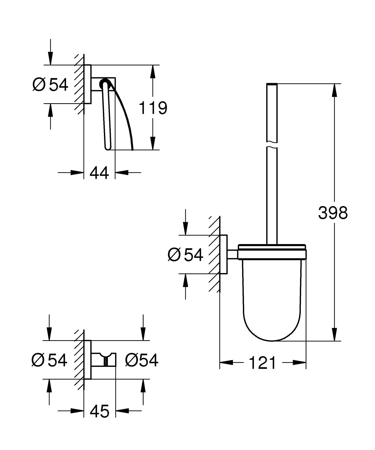 Grohe Start QuickFix zestaw akcesoriów 3 w 1, szary matowy, z pokrywką, pojedynczym wieszakiem i zestawem szczotkowym, do przyklejenia (QuickGlue A1) lub wkręcania, ref. 41204DC0