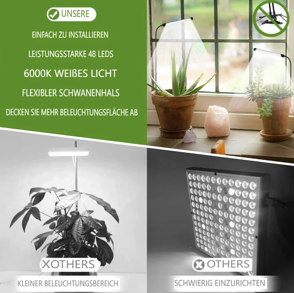 Lampa roślinna LED, lampa do roślin domowych, lampa do roślin domowych, lampa roślinna z automatycznym timerem, adapter usb 5 z regulacją wysokości