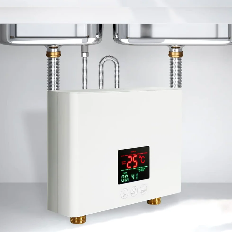 Podgrzewacz wody 3KW Bezzbiornikowy mini ścienny elektryczny podgrzewacz wody z wyświetlaczem LED 3-stopniowa regulacja temperatury Pilot do domowej kuchni łazienki