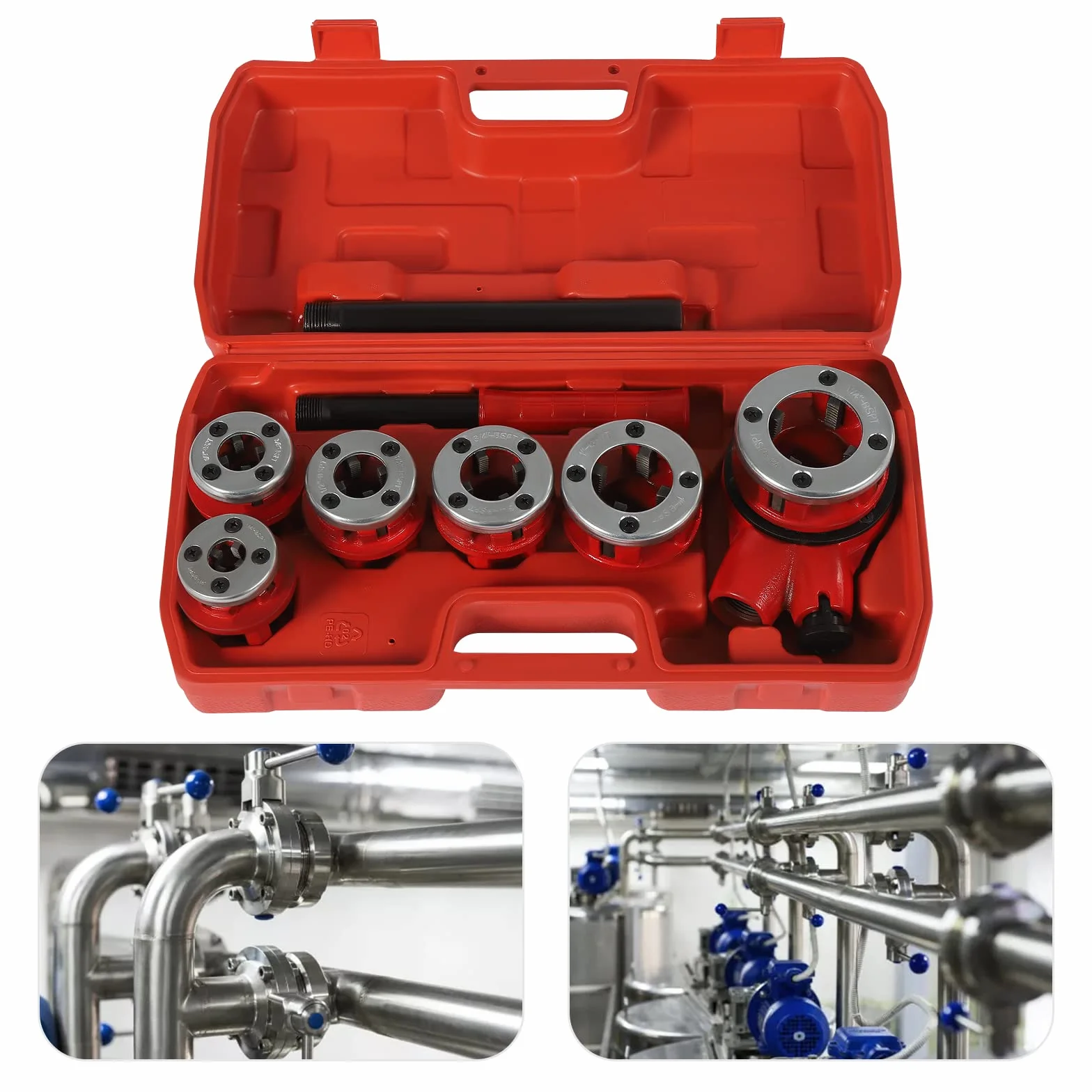 Zestaw gwintowników rurowych, gwintownik rurowy, zestaw zwojów do rur hydraulików, 6 matryc 1/4", 3/8", 1/2", 3/4", 1", 1-1/4"