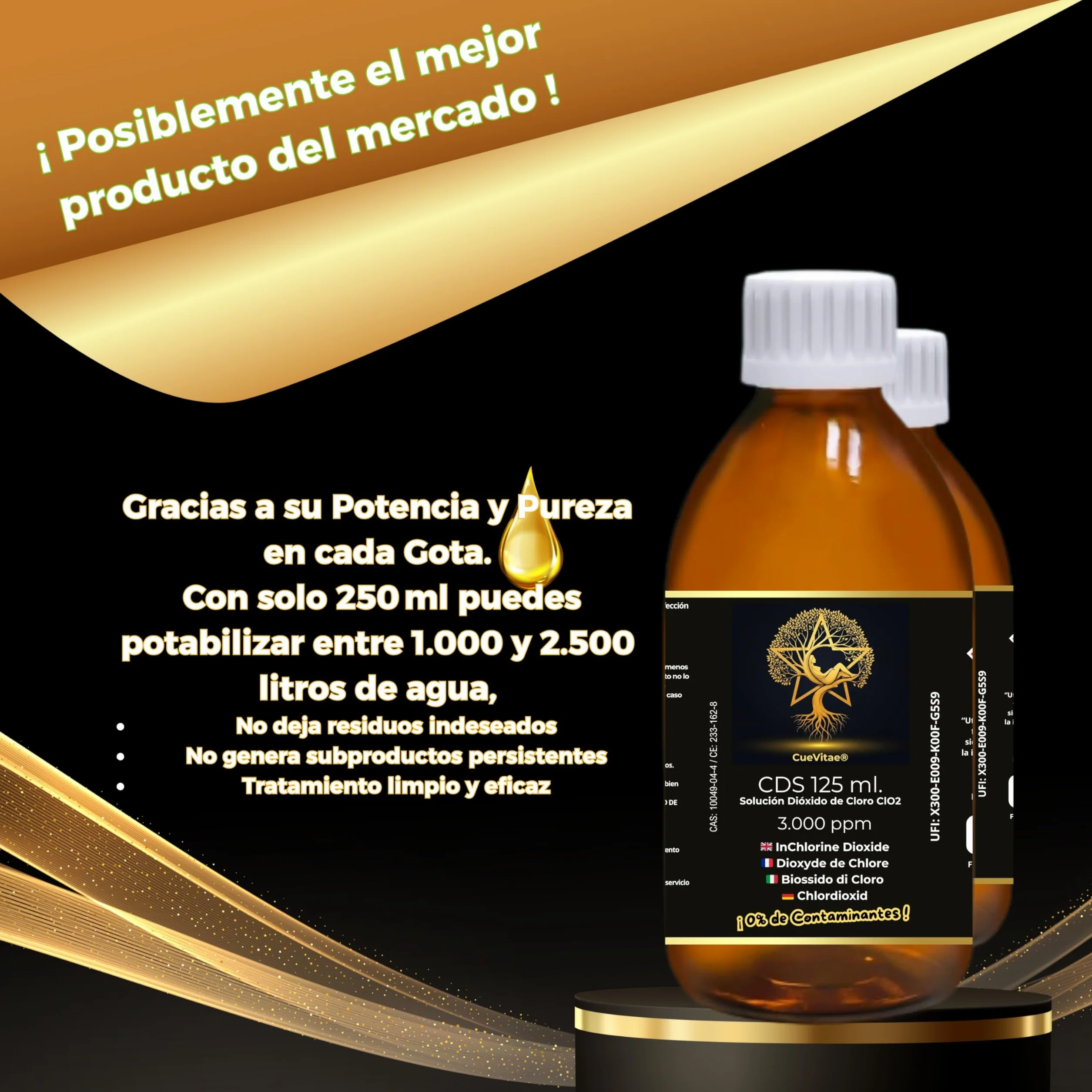 2 x 125 ml. CDS/CDL 3000 PPM (250 ml) | Najnowsza produkcja dwutlenku chloru | Produkt już aktywowany | Gotowy do dozowania | W tym Dozownik zapewniający większą precyzję