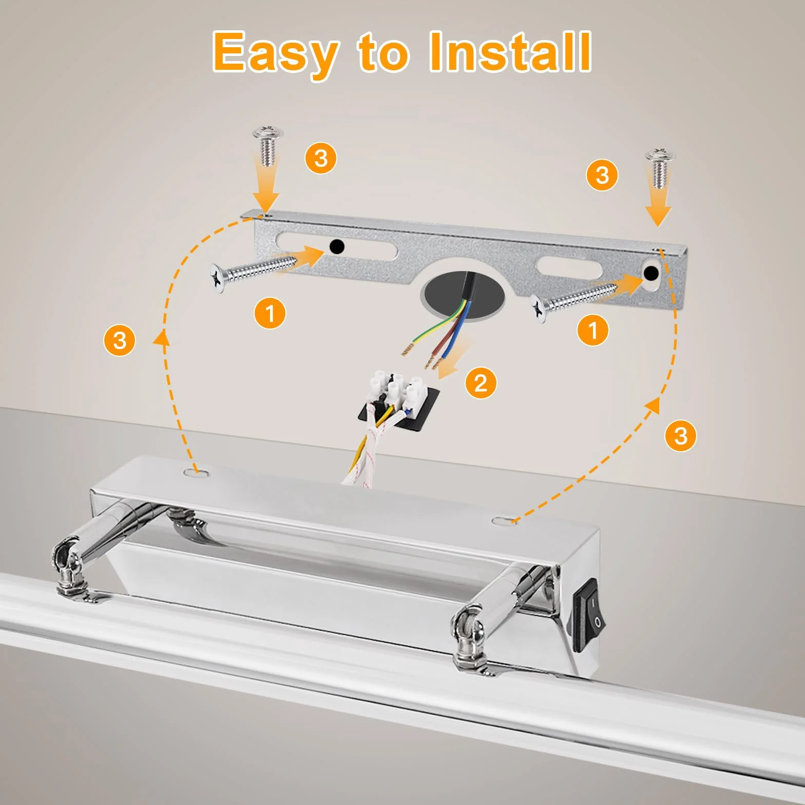 Lampa LED nad lustro łazienkowe, 42 cm, 9 W, z włącznikiem, IP44, oświetlenie ścienne, neutralna biel, 4000 K, 730 lm, do łazienki, lustro łazienkowe, lampa ze stali nierdzewnej, lustro