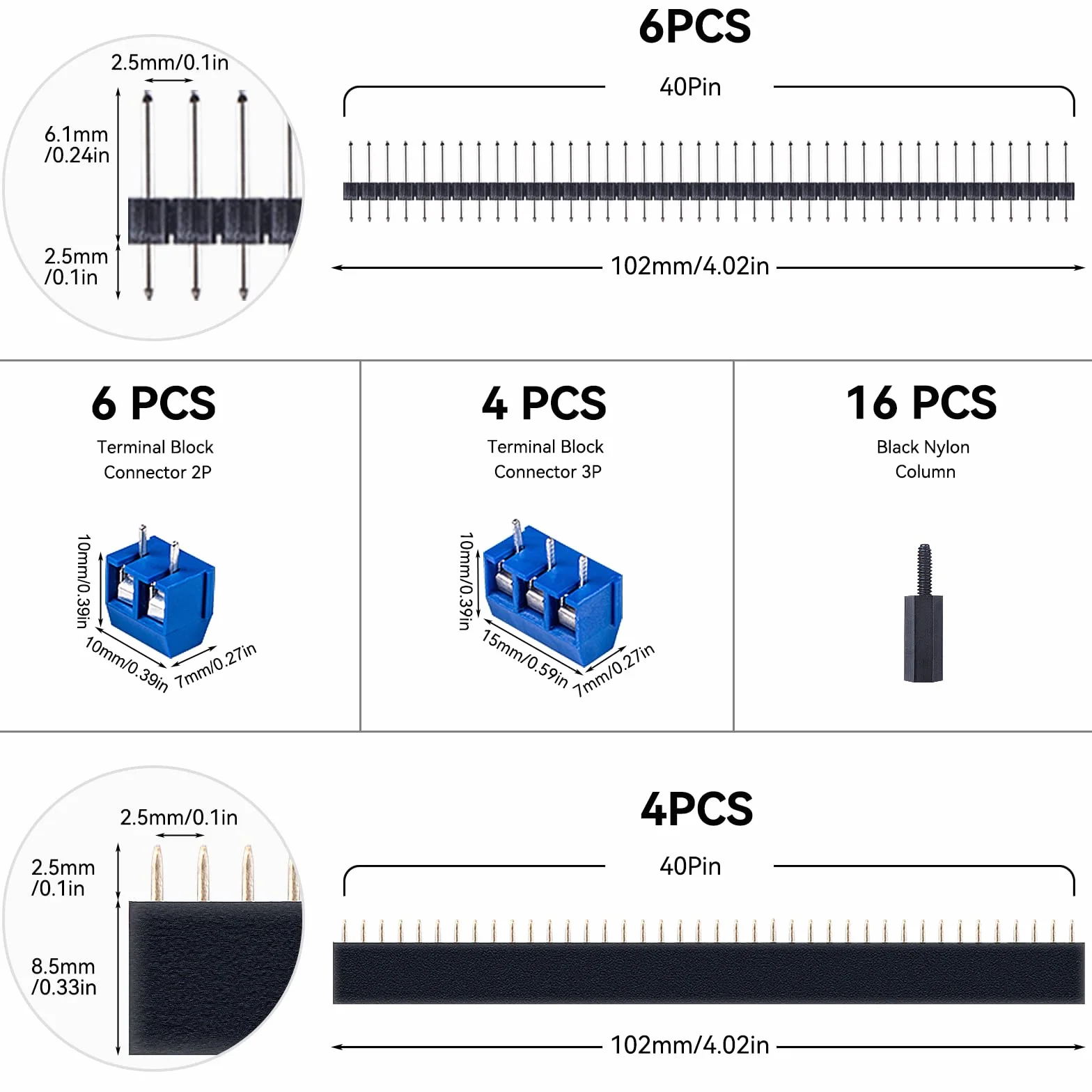 Miuzei Zestaw 48 PCB PCB 12 uniwersalnych dwustronnych kart prototypowych do lutowania z 10 zaciskami śrubowymi 2 i 3-pin10 złączami męskimi/żeńskimi i 16 nylonowymi kolumnami