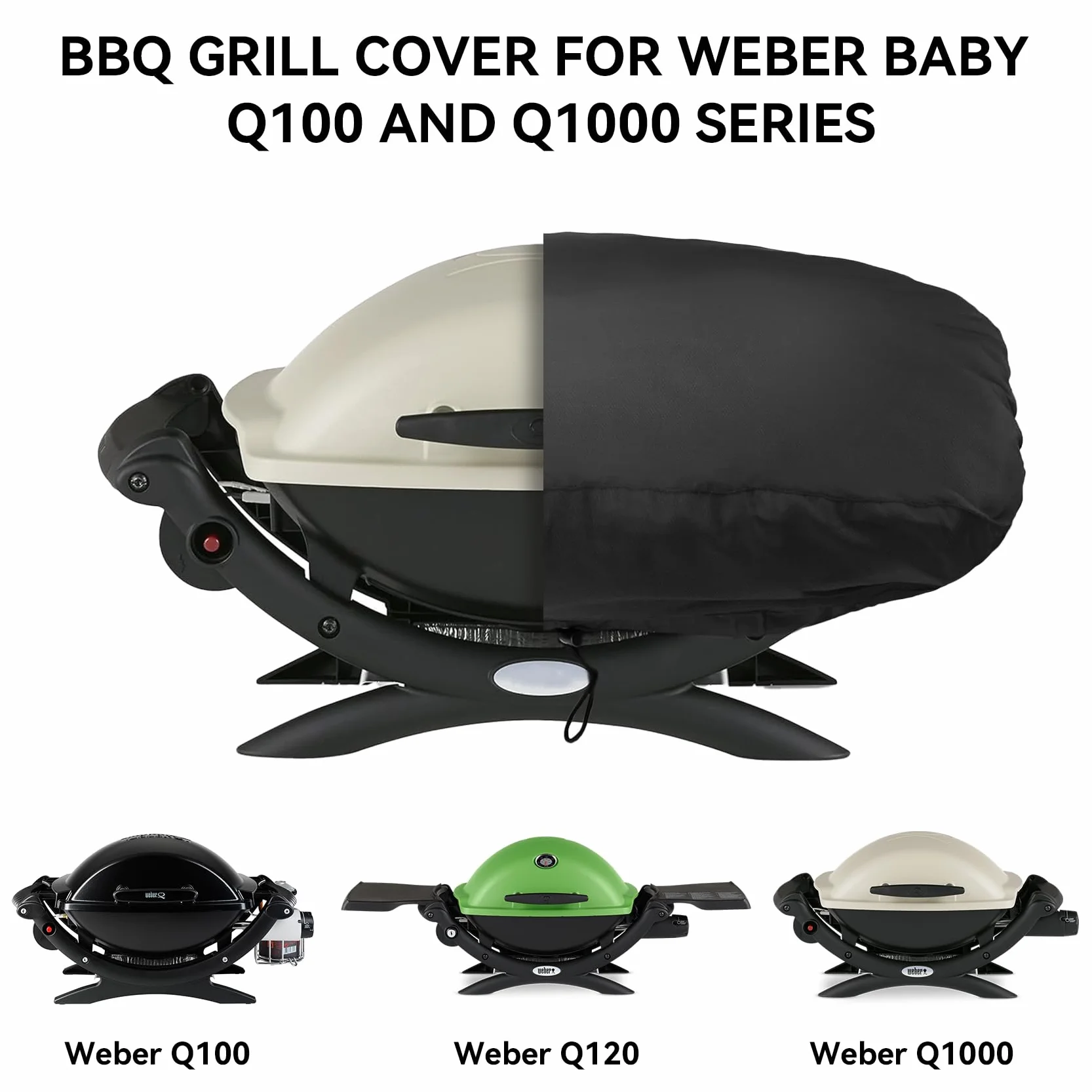 Onlyfire Pasuje do Weber Baby Q Q100 Q120 Q1000 Pokrywa Grilla Gazowego Czarna