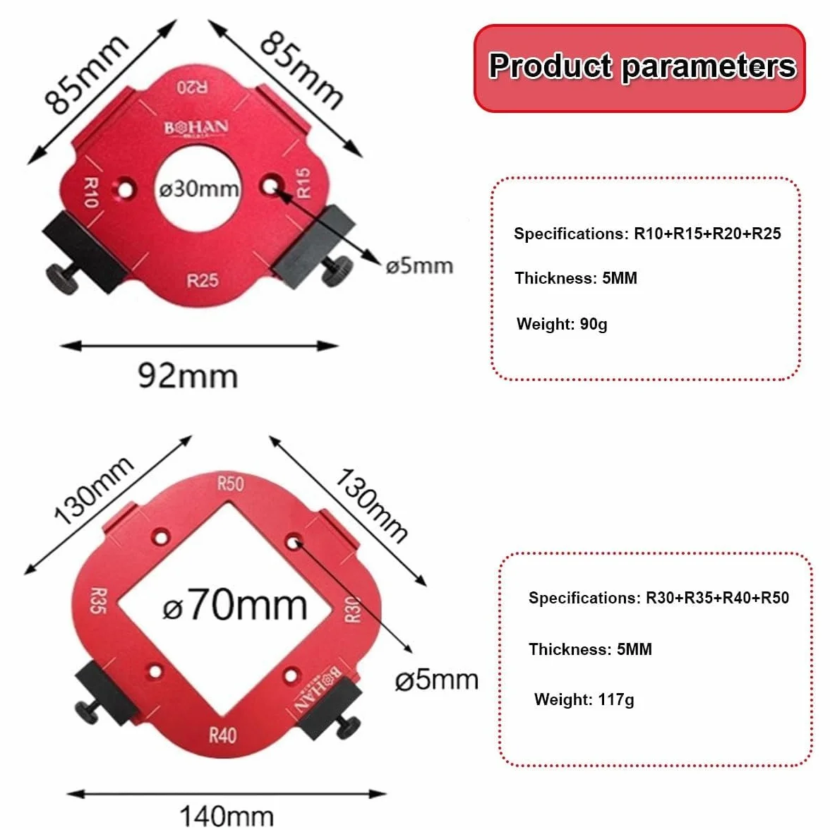2 sztuki szablon do frezarki jig radius, szablony frezarskie do frezarki górnowrzecionowej, do obróbki drewna R10 R15 R20 R25 R30 R35 R40 R50 szablony do frezowania promieniowego - precyzyjna obróbka