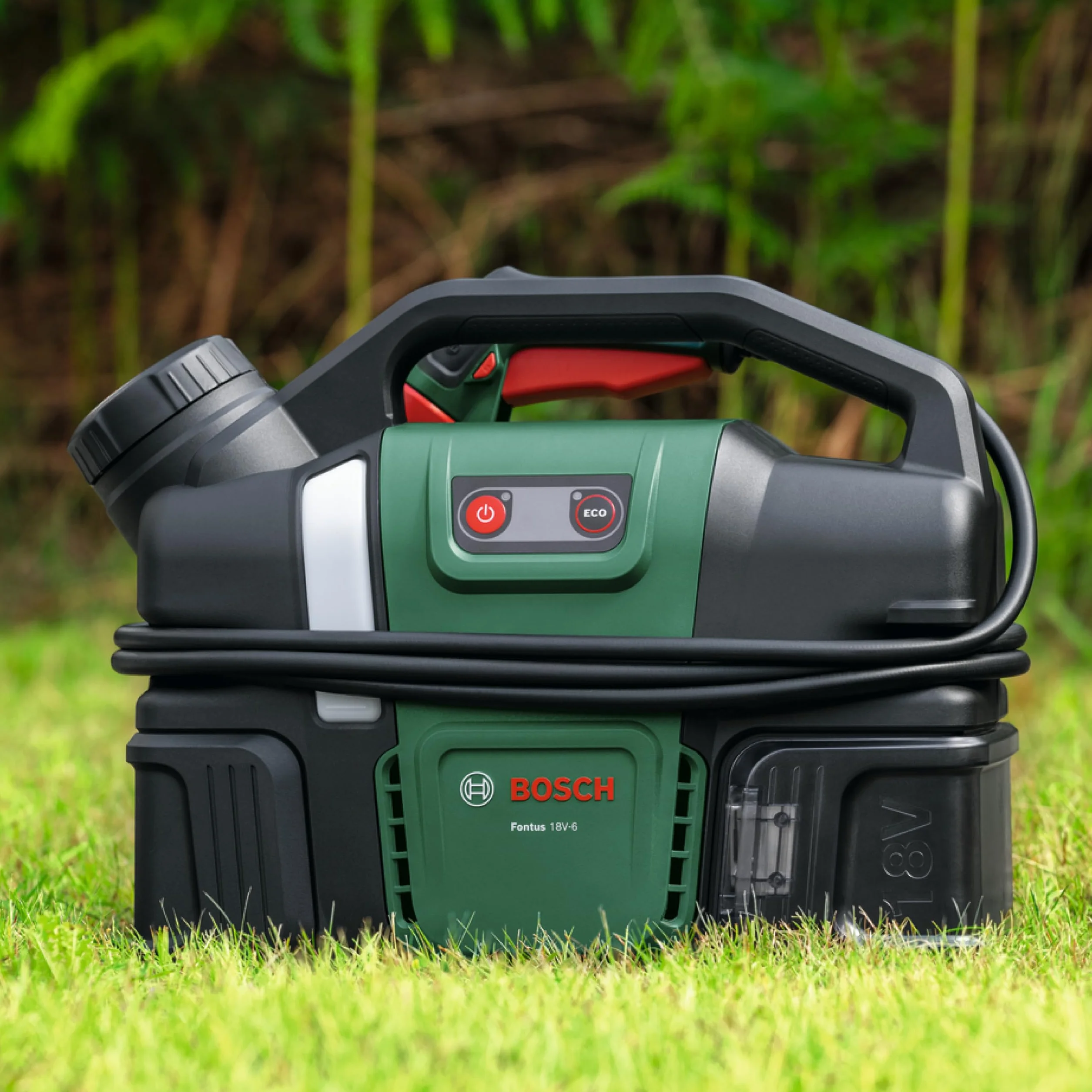Bosch Fontus 18 V-6 myjka ciśnieniowa do rowerów (mobilna, mini, 6-litrowy zbiornik na wodę, 8 poziomów ciśnienia, przechowywanie węża i pistoletu, akumulator onhe)