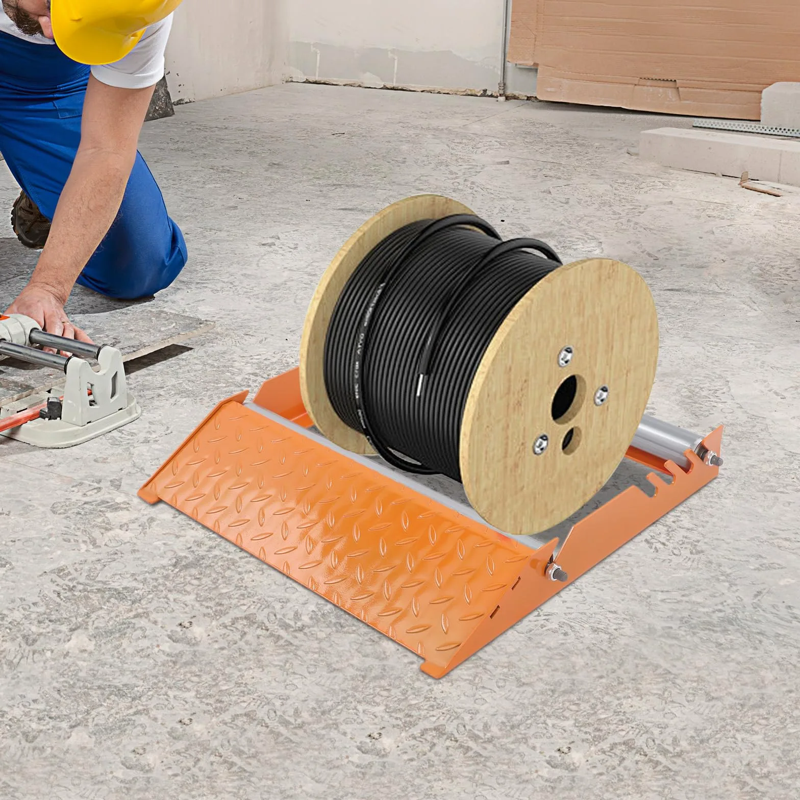 Regulowany stojak na bęben kablowy, stojak na szpulę kablową, uchwyt na rolki kablowe, do średnicy 30-70 cm i szerokości do 50 cm, do rolek nylonowych, żelaznych, drewnianych