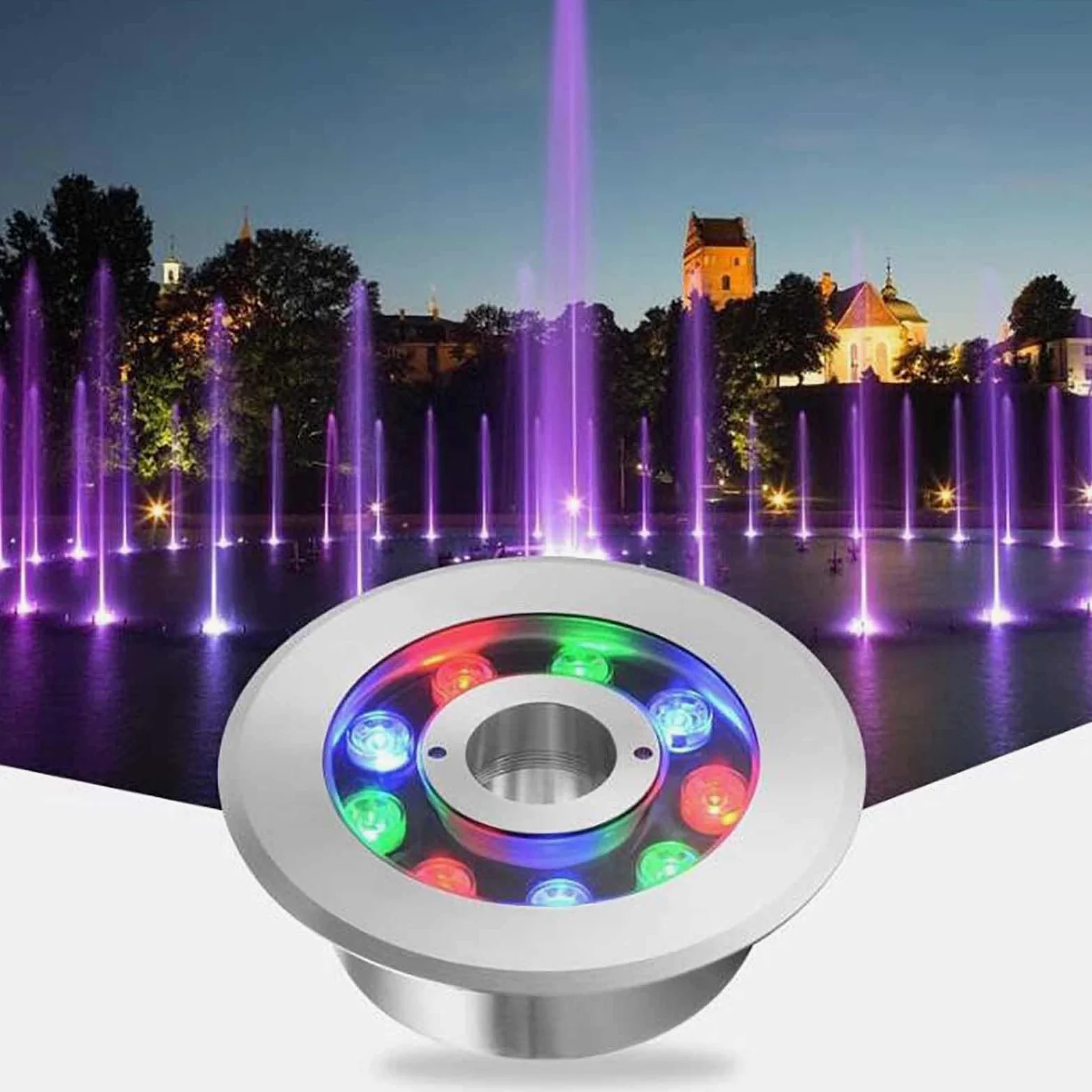 Fontanna pierścieniowa LED – zanurzalne oświetlenie do oczek wodnych,lampa oczkowa RGB AC 24 V,niskonapięciowa,z pilotem,wodoodporna,wpuszczana lampa punktowa IP68,do podwodnych krajobrazów