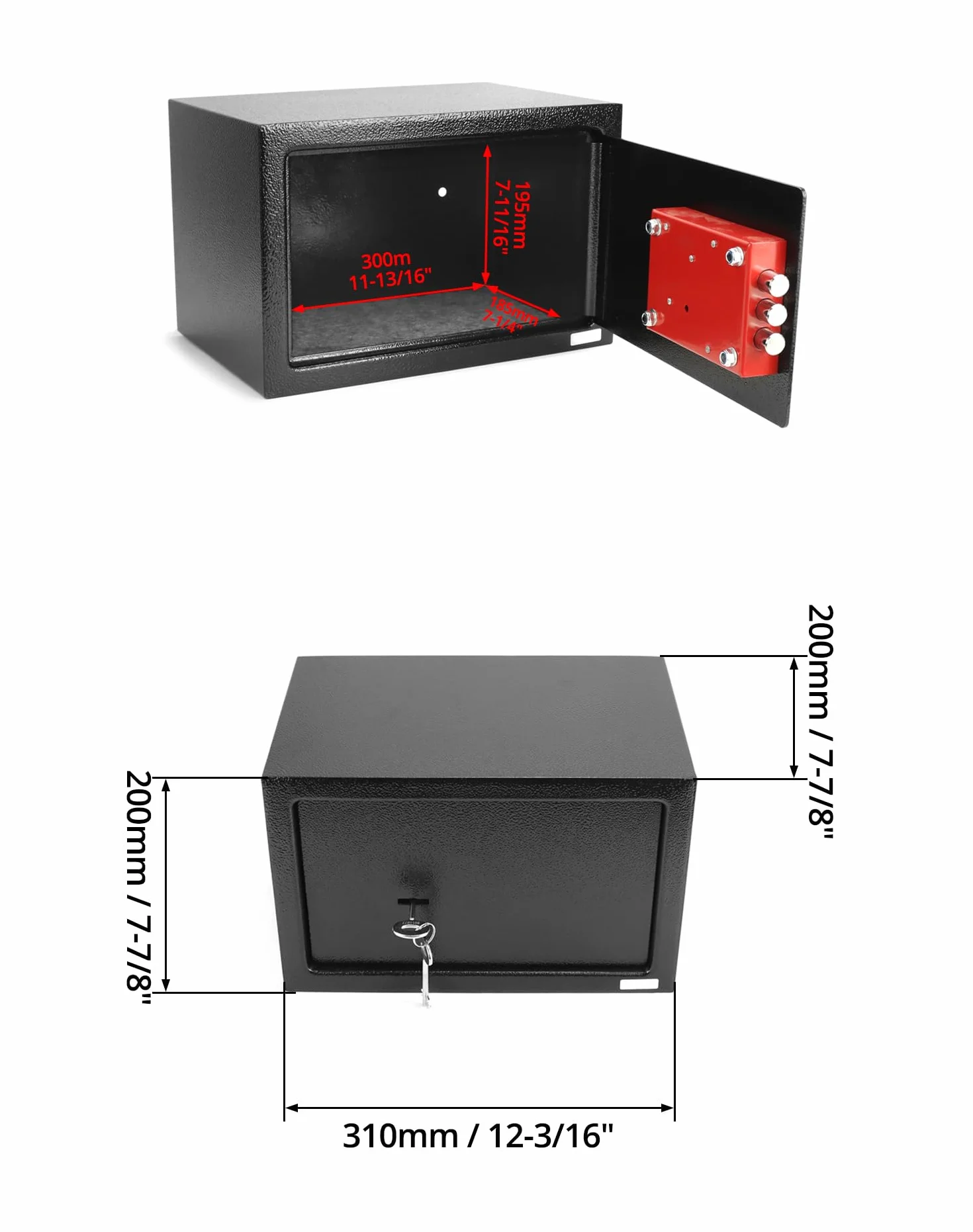 QWORK® Mały sejf 31 x 20 x 20 cm - potrójny zamek Panneton - solidna stalowa konstrukcja - do gotówki/biżuterii/telefonu/wartościowych przedmiotów
