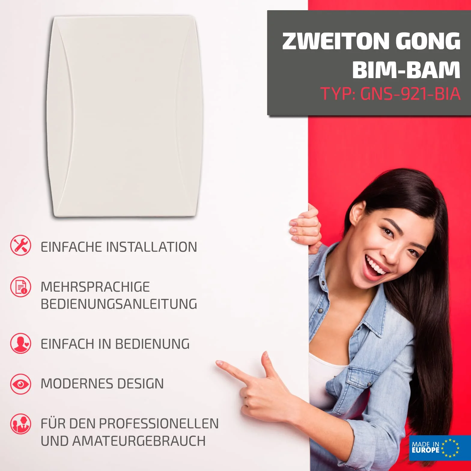Sundi GNS-921 dwukolorowy dzwonek BIM-BAM, biały