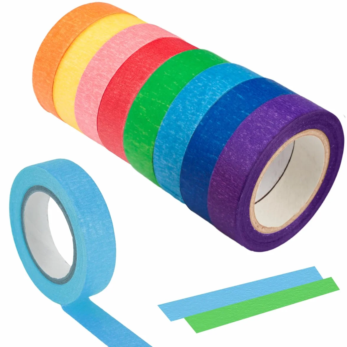 8 rolek kolorowej taśmy klejącej, 15 mm x 12 m, kolorowa taśma malarska, do pisania, tęczowa taśma dekoracyjna, dekoracyjna taśma klejąca do majsterkowania, do malowania na ścianie, sztuki, rzemiosła