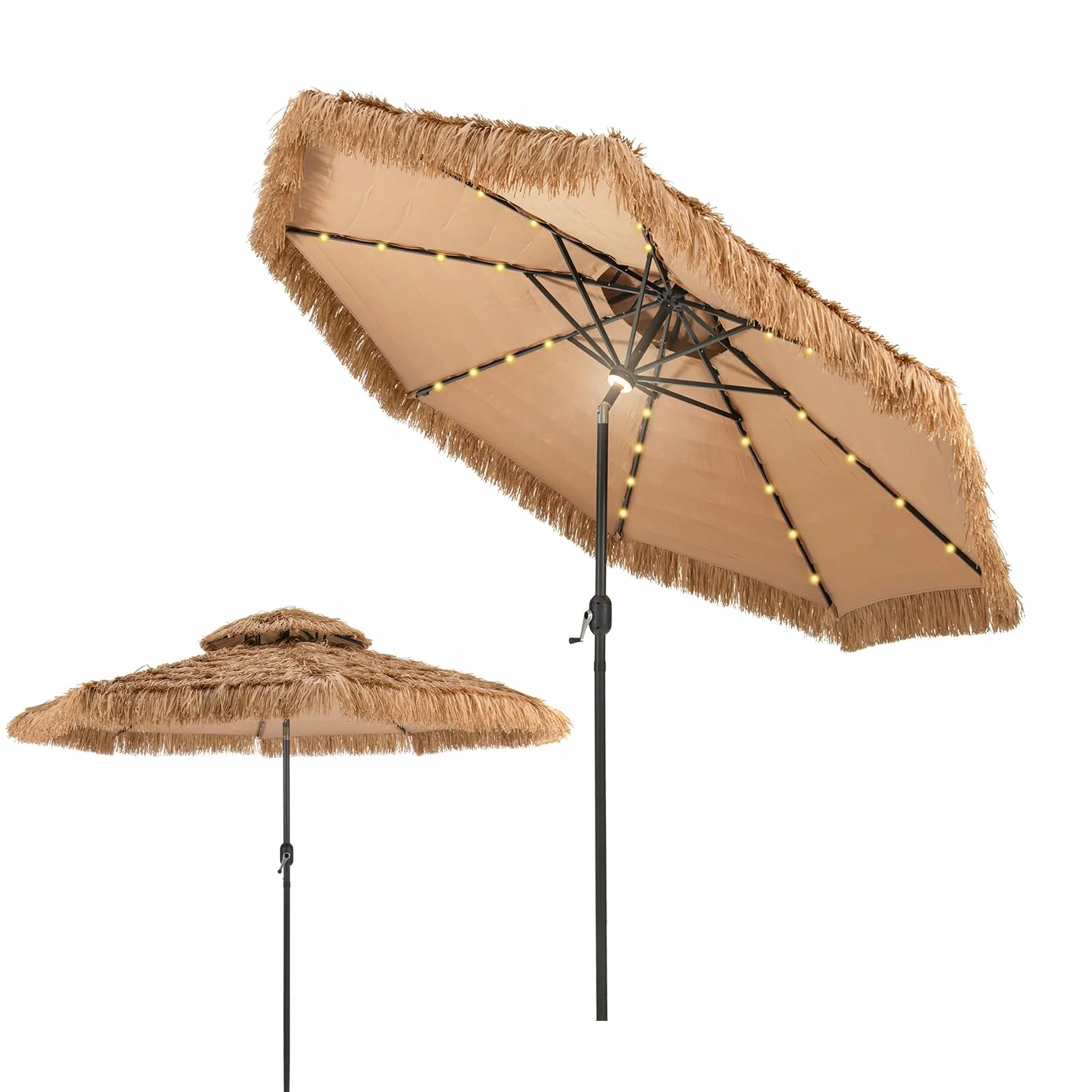 Parasol plażowy KOMFOTTEU Ø270/300 cm, ze słomy PE, nachylony, podwójny dach, do ogrodu