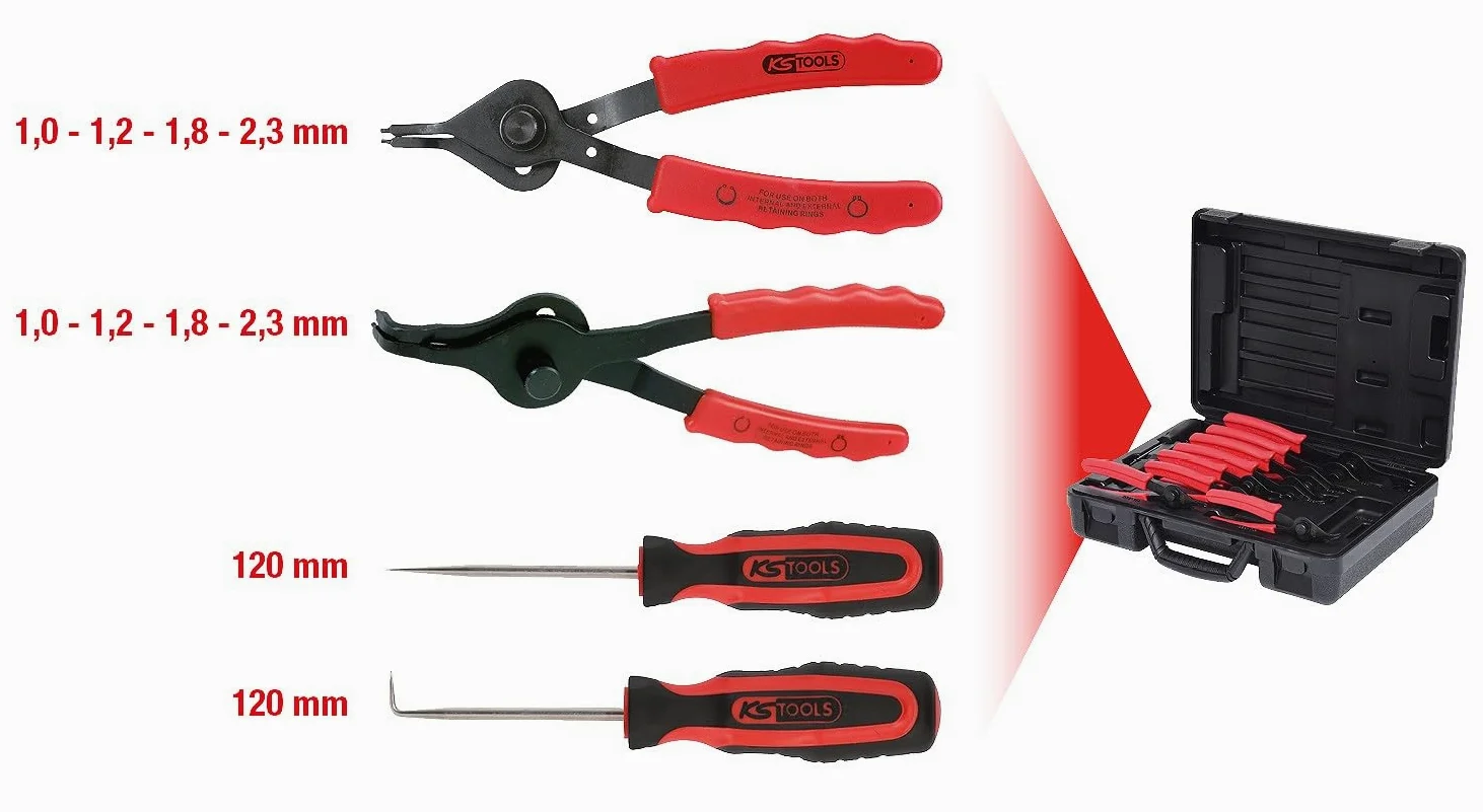 KS Tools 500.1320 Uniwersalny zestaw szczypiec do pierścieni segera, 10-szt