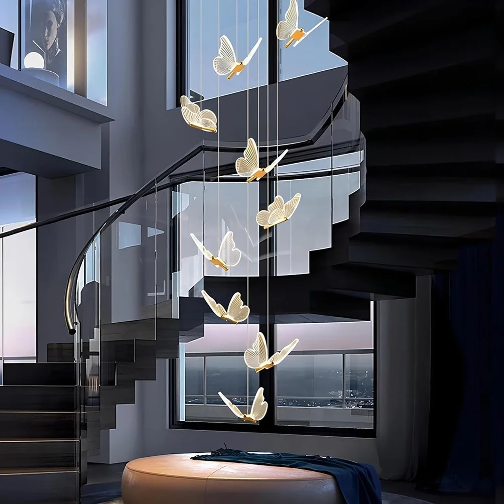 Żyrandole LED do przedpokoju Salon Wysoki żyrandol sufitowy Akrylowy motyl Duże lampy wiszące Oprawa oświetleniowa Nowoczesna jadalnia Przedpokój Światła na schody Lampa sufitowa LED z możliwo