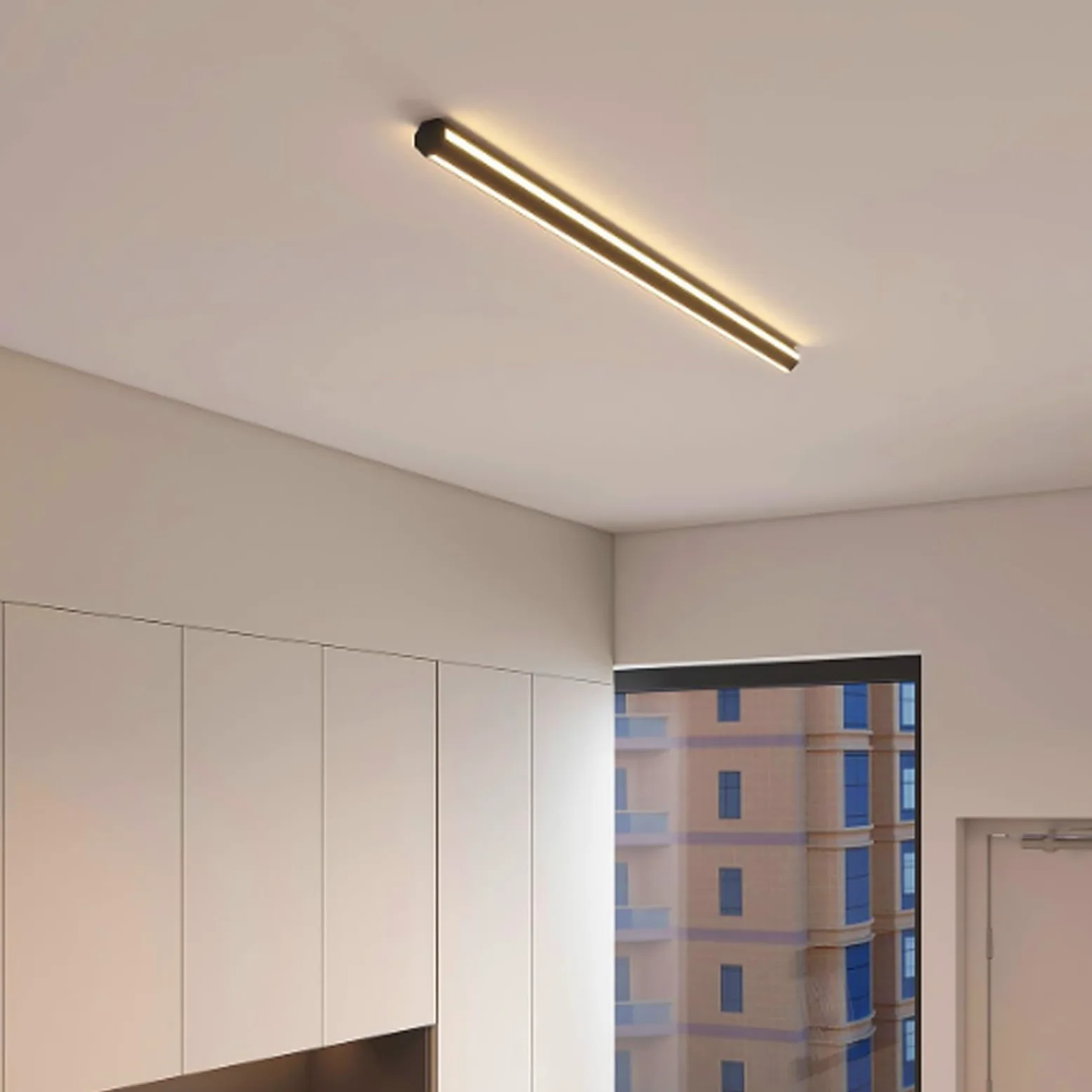 Oświetlenie sufitowe LED, minimalistyczne, długie, prostokątne, do wnętrz, nowoczesna, aluminiowa, lampa sufitowa, czarna/biała, dekoracja do korytarza, kuchni, jadalni (120 cm, czarne, ciepłe światło