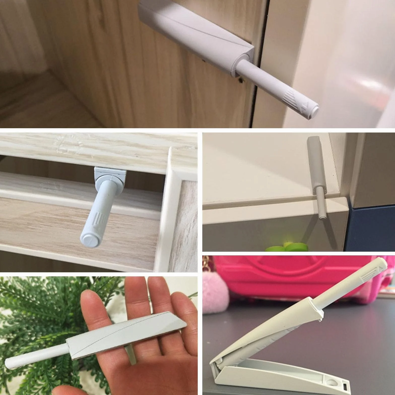 6 białych samozamykaczy do drzwi, otwieracz do drzwi typu push-to-open, tłumik do drzwi szafy, szuflad, blokada zatrzaskowa