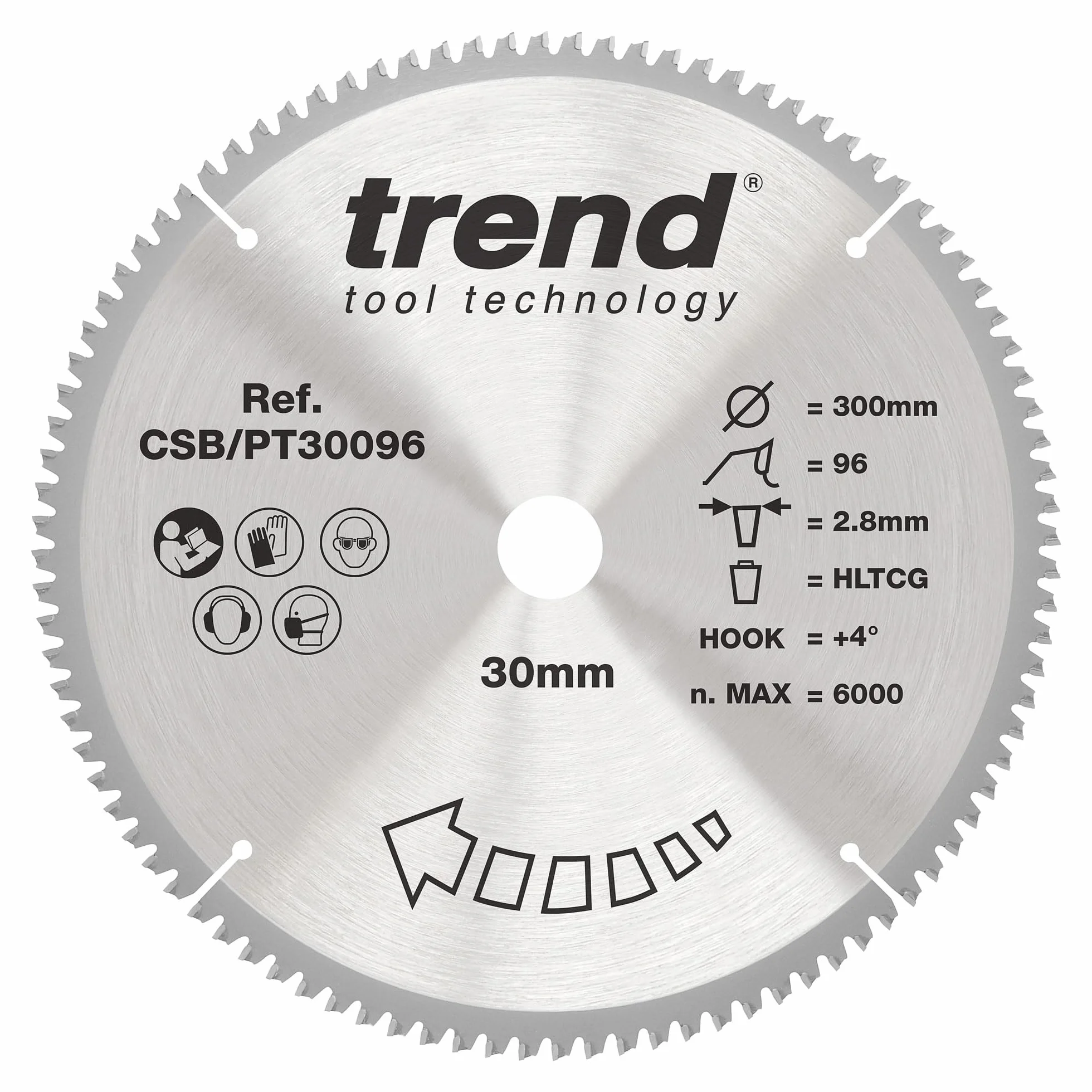 Trend Brzeszczot do piły tarczowej do laminatu i HPL, średnica 300 mm, otwór 30 mm, 96 zębów, 2,8 mm szczelina tnąca, hak 4°, TCT, bardzo cienka powierzchnia, CSB/PT30096