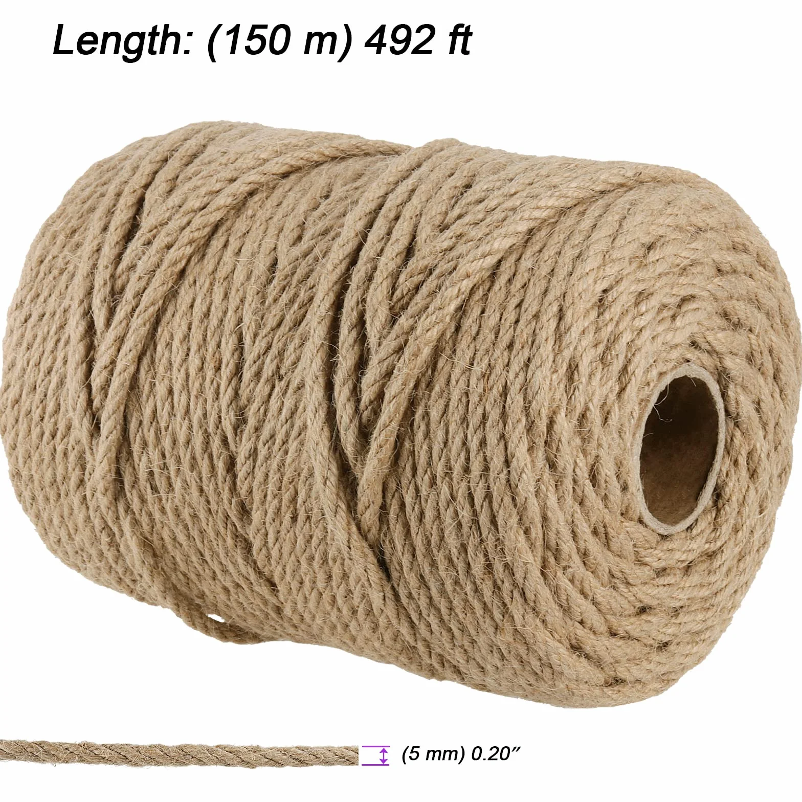 Sznurek jutowy 150 m x 5 mm brązowy, naturalna lina konopna do ogrodu i dekoracji