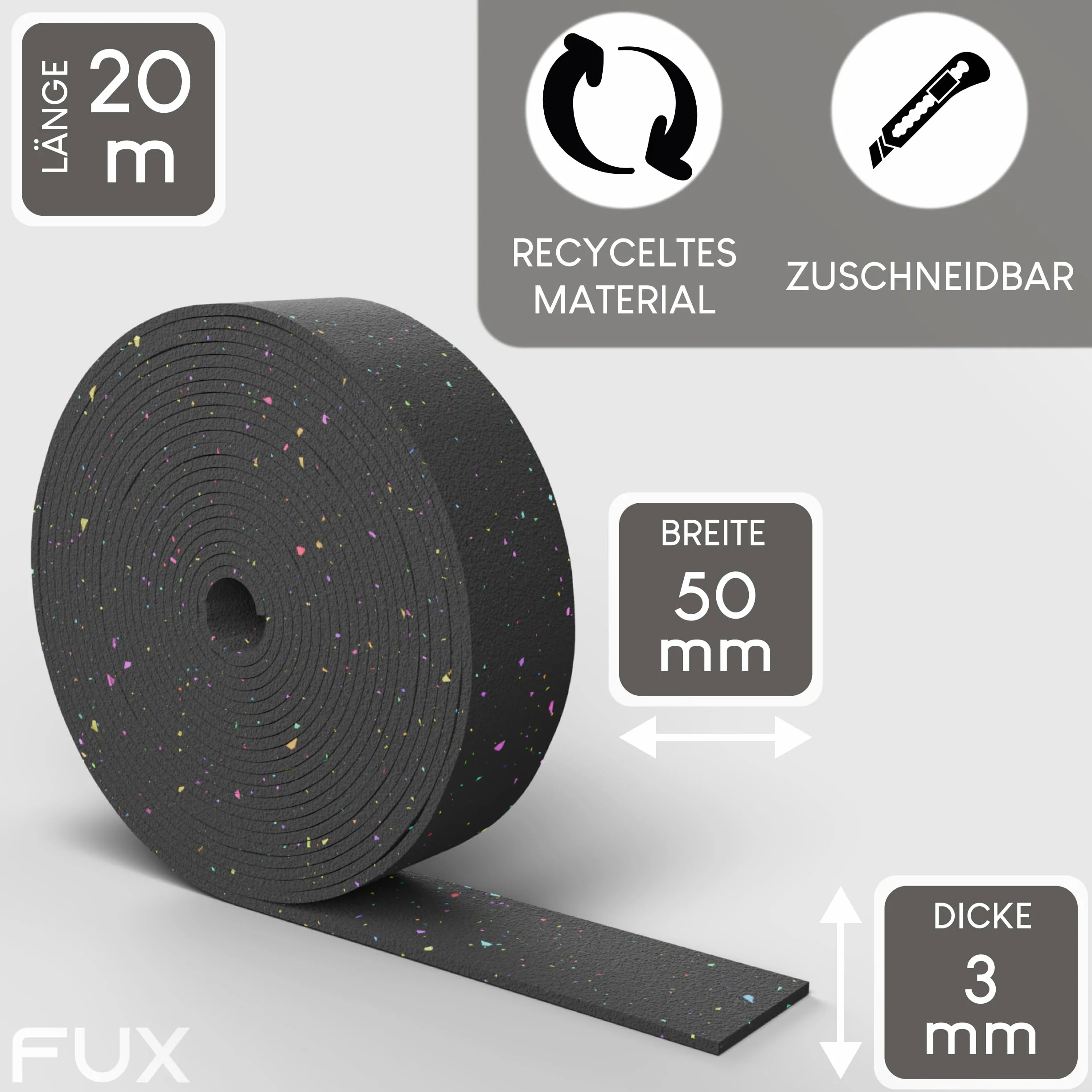 Podkładki tarasowe rolka 2m x 50mm x 3mm – mata montażowa z granulatu gumowego do tarasu i desek tarasowych – podkonstrukcja wpc – antypoślizgowa, wykonana w Niemczech