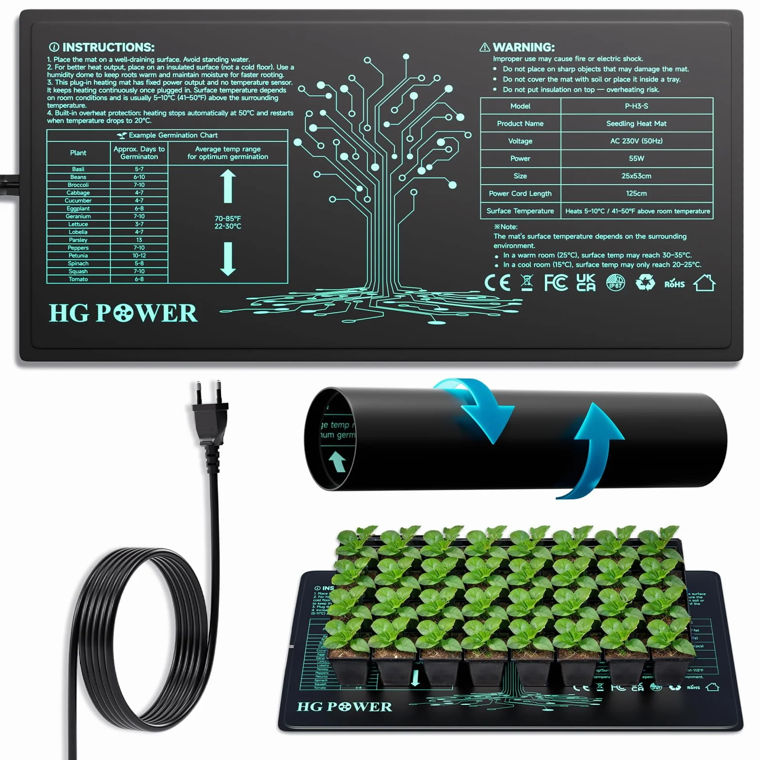 HG Power Mata grzewcza do roślin 53x25 cm 55 W z ochroną przed przegrzaniem