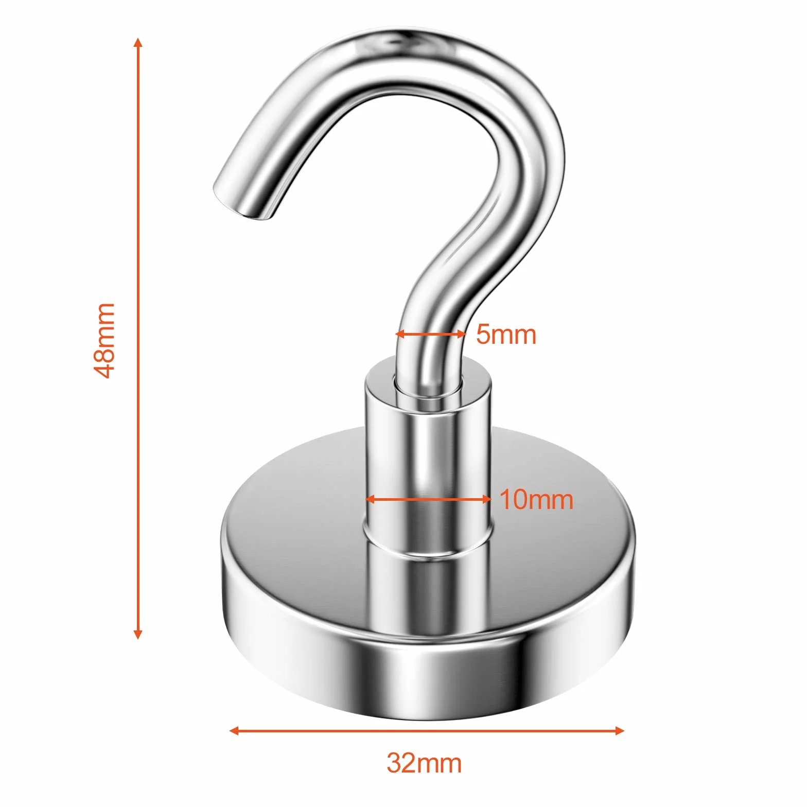 Newaner 6 sztuk haczyków magnetycznych 32 mm, udźwig 34 kg, bardzo mocne haczyki magnetyczne, zdejmowane, magnesy neodymowe, okrągłe haczyki do kuchni, grilla, szafki, lodówki, nierdzewne, duże