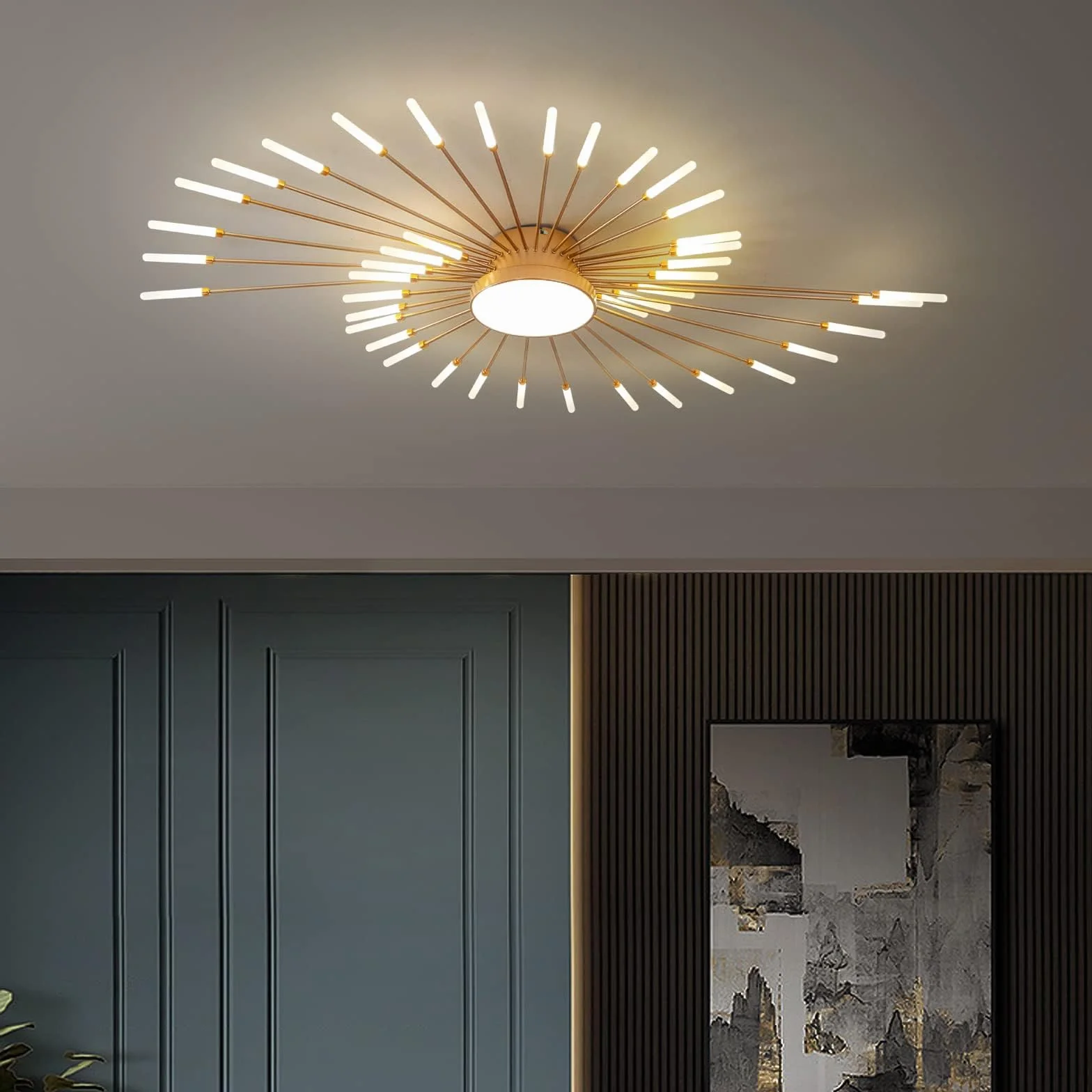 Nowoczesna lampa sufitowa LED, 42+1 głowice Półwpuszczana lampa sufitowa, złote żyrandole, oświetlenie sufitowe do sypialni, salonu, kuchni, jadalni, restauracji