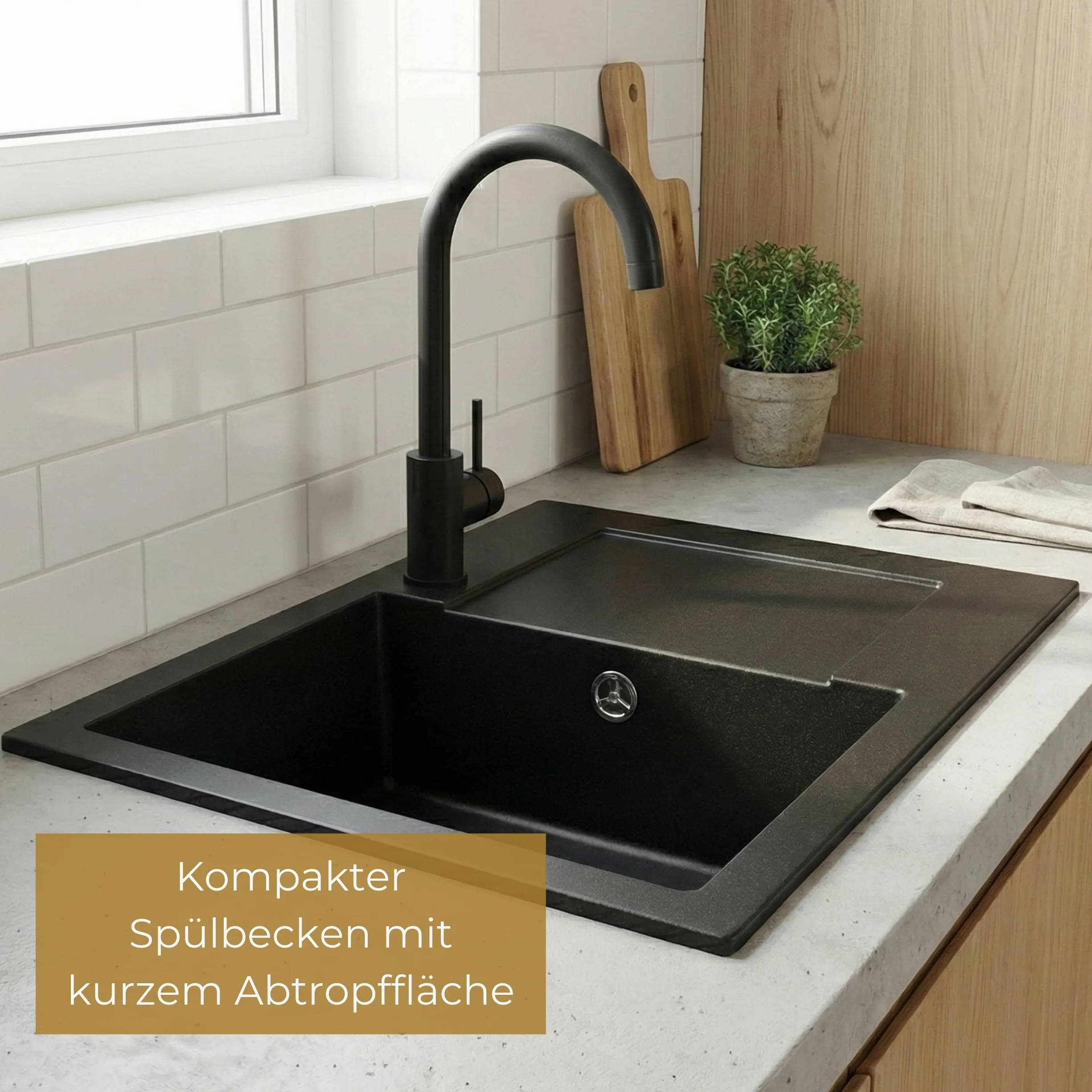 SINK QUALITY zlewozmywak granitowy czarny cętkowany z armaturą 58 x 47 – zlewozmywak z syfonem i środkiem impregnującym – zlewozmywak kuchenny czarny nakrapiany z ociekaczem do szafki pod umywalkę 50