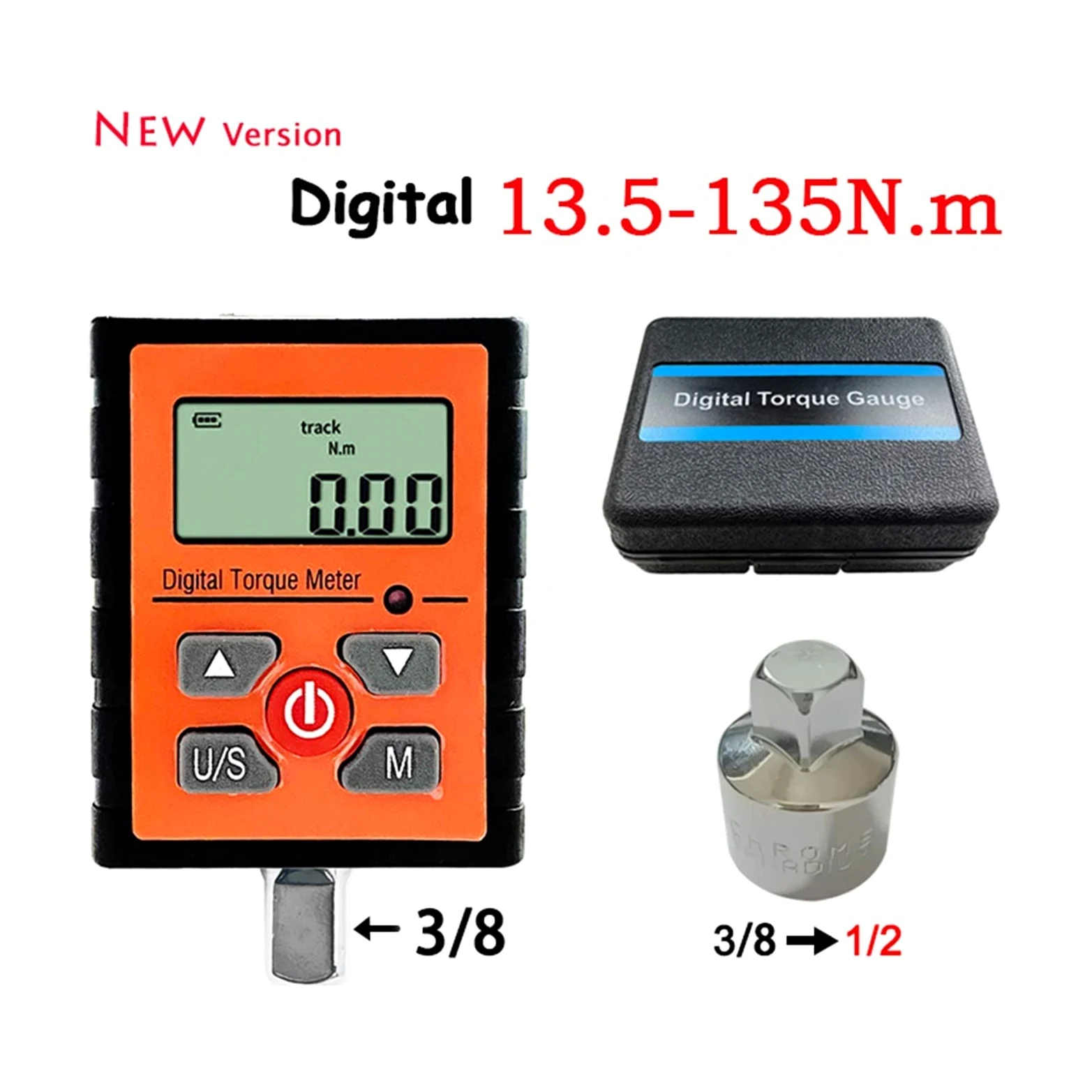 Klucz dynamometryczny, 1/2 1/4 3 / 8QUT Digital Meter Meter Adapter Spark Rower KG Wkrętak Tester wskaźnika Wrench Dorower(New Model 13.5-135Nm)
