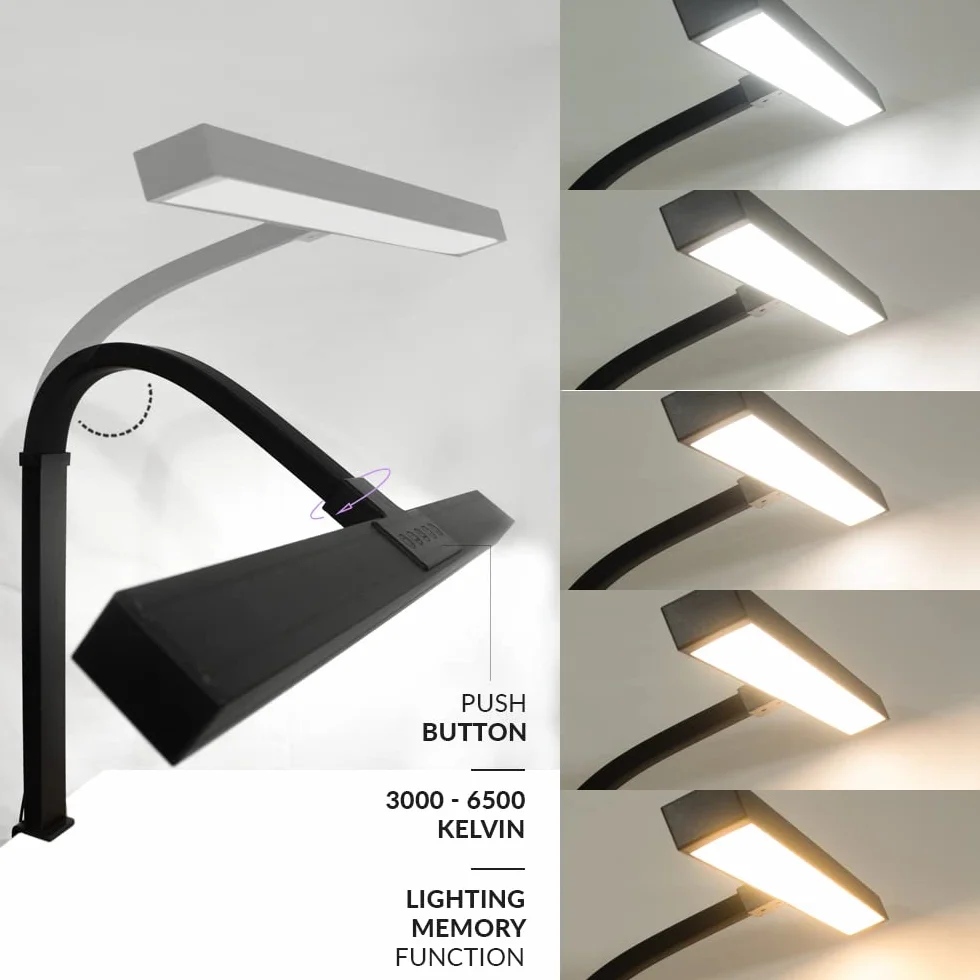 (Nowy model) Neatfi Lampa biurkowa LED, 3000 lumenów, ściemniana, z zaciskiem, 30 W, 5 poziomów jasności i 5 trybów światła, Lampka na biurko do domu, biura, gabinetu (71 CM Czarny)