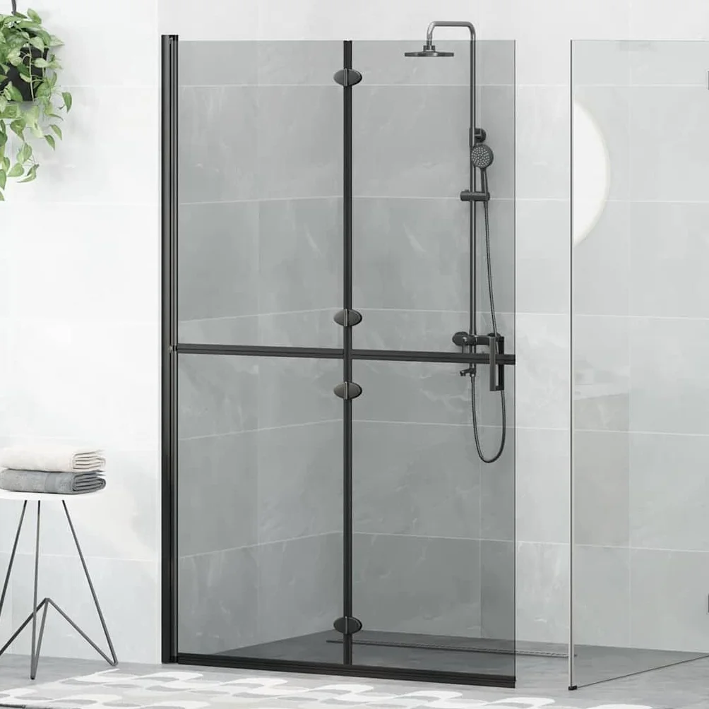 Ścianka prysznicowa Walk-In czarna z aluminium i szkła hartowanego, 120 x 6,5 x 190 cm, składana, z ochroną przed pryskaniem i ścianką działową, do łazienki, na mokro