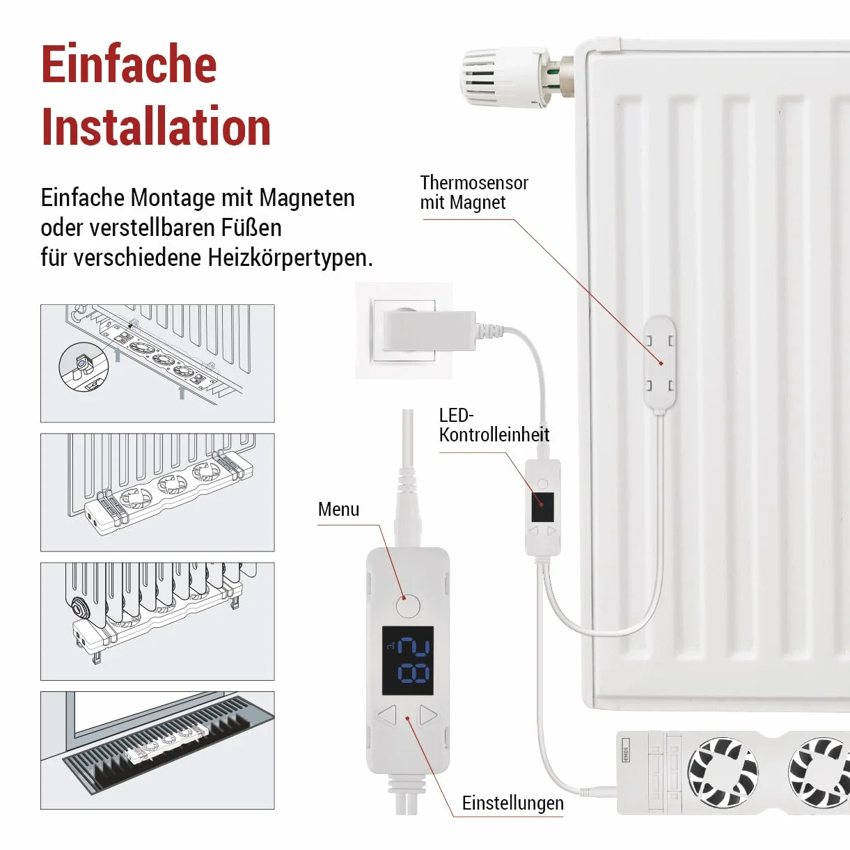 EMOS Wentylator grzewczy do oszczędzania energii i kosztów ogrzewania, zestaw rozszerzający, 1 sztuka dmuchawy grzewczej z kablem połączeniowym, natężenie przepływu powietrza 36 m3/h na wentylator