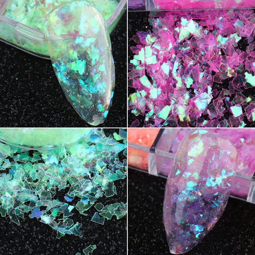 Nail Art Glitter Cekiny Płatki Opalizujące Żużel do Paznokci Brokat Chunky Płatki 3D Holograficzne Paznokcie Motyl