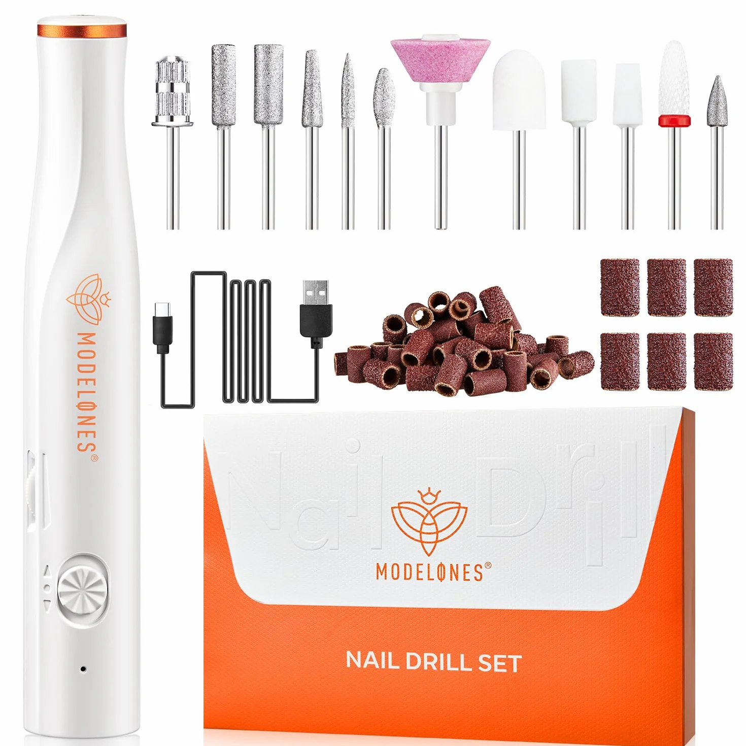 modelones Bezprzewodowa frezarka do paznokci, 13 w 1, do paznokci żelowych 25 000 obr./min, zestaw do manicure i pedicure, światło LED, pilnik do paznokci żelowych, akrylowych, do kształtowania