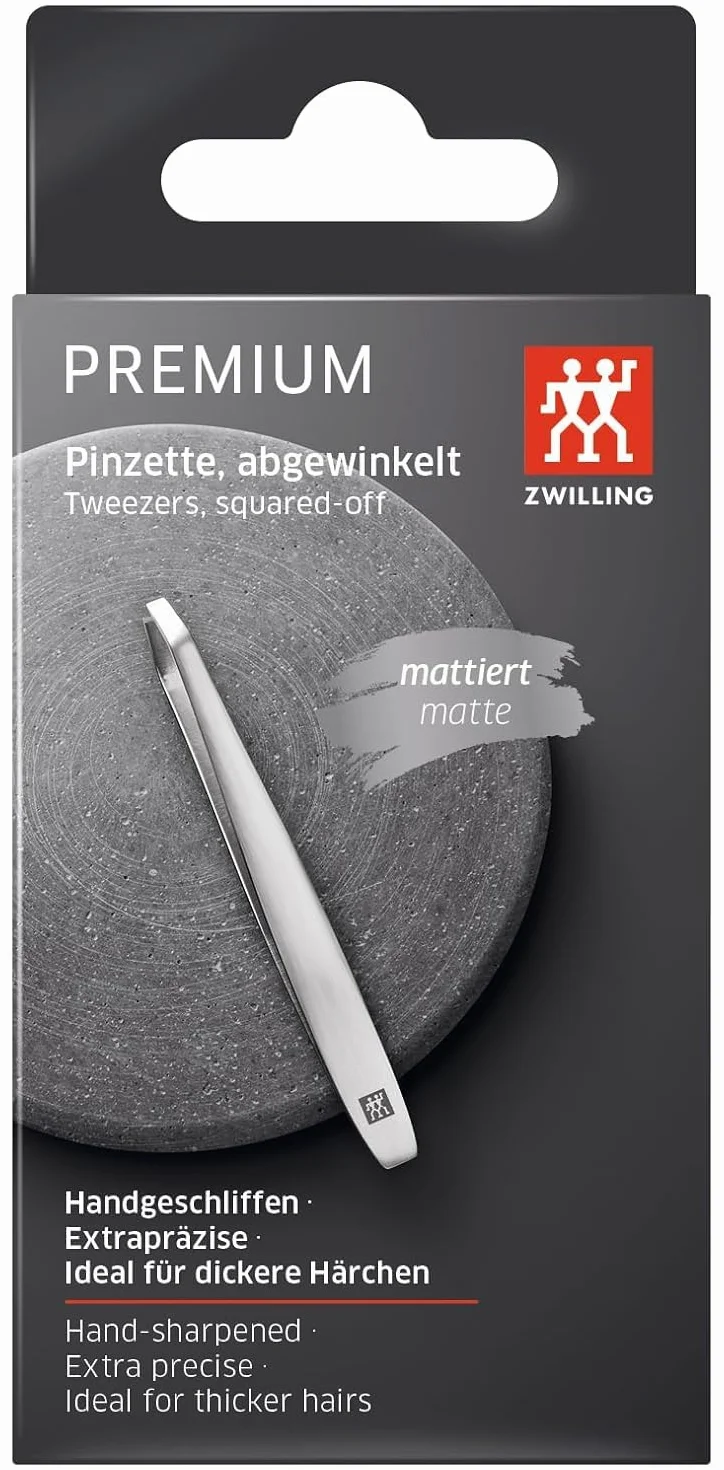 ZWILLING Pęseta kątowa (wyrywanie brwi, szorstkie, idealnie skalibrowane końcówki, hipoalergiczna), premium, srebrna, 90 mm