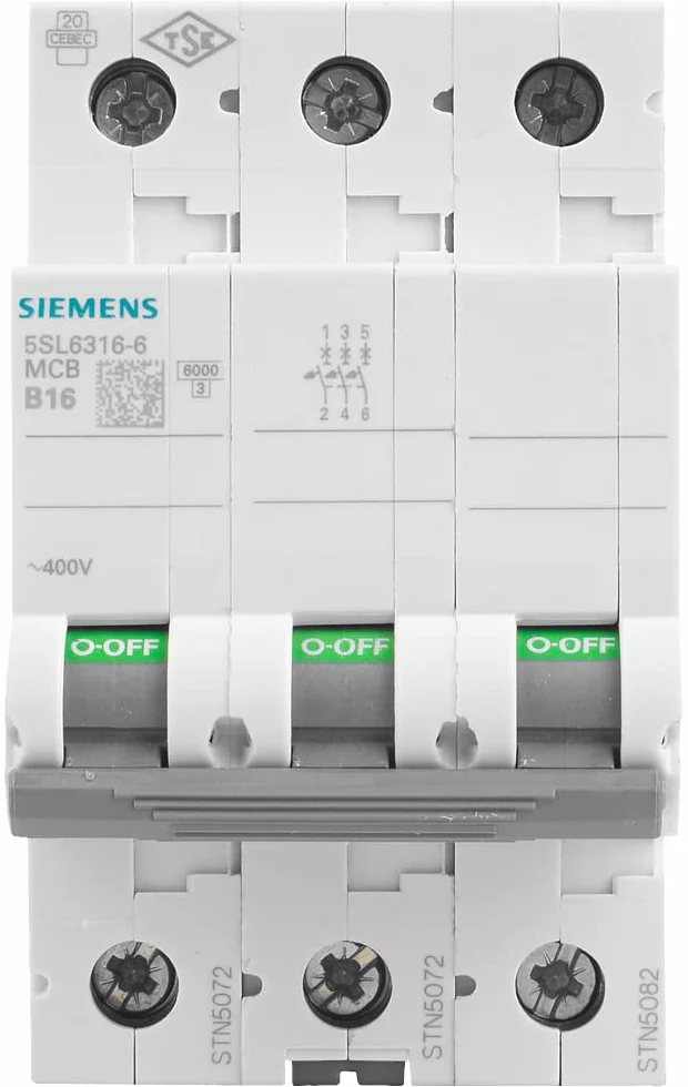 Siemens 5SL63166 wyłącznik nadprądowy 6 kA B16 3P w 3TE 400 V, MCB, bezpiecznik automatyczny