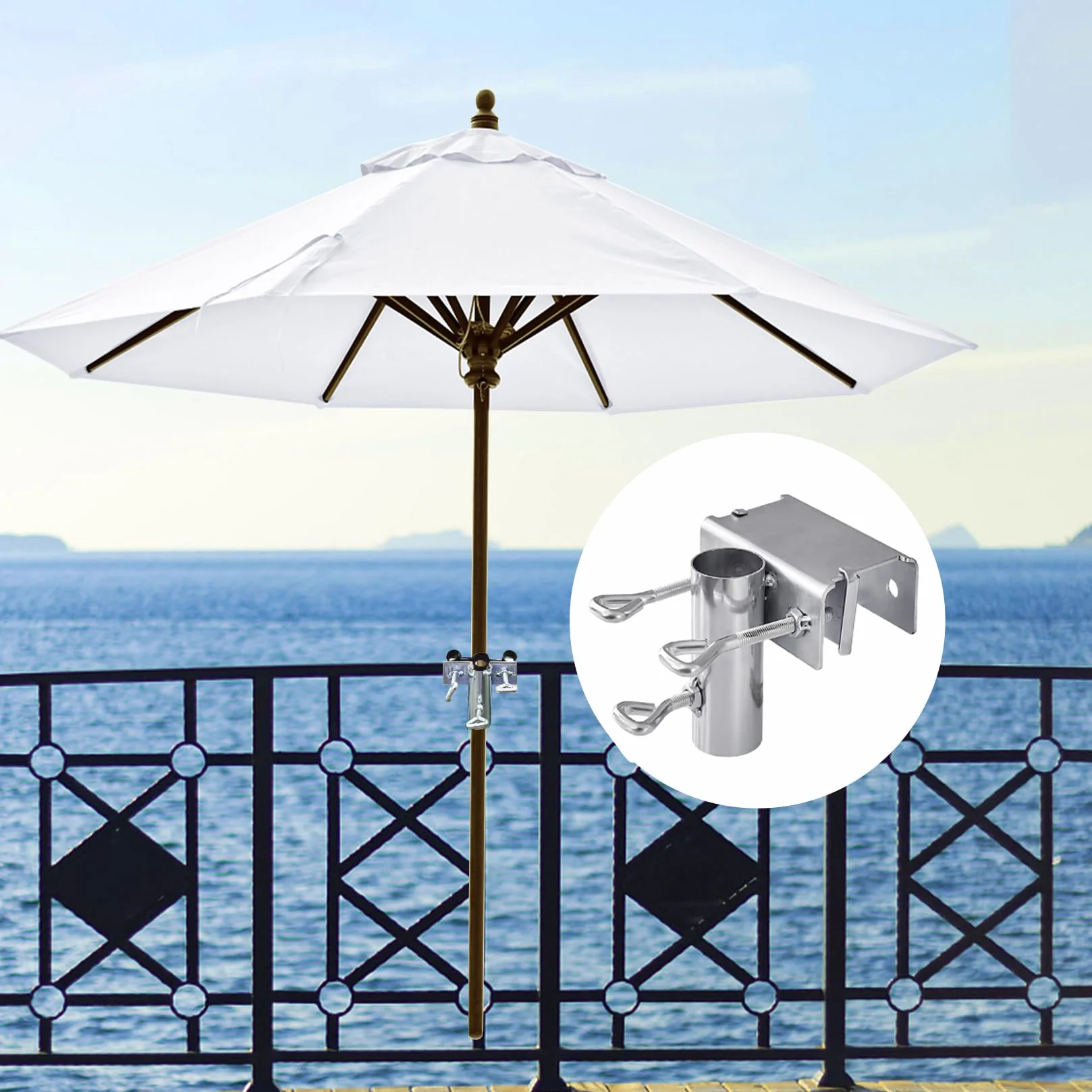 Regulowany uchwyt na parasol przeciwsłoneczny Ø 25-38 mm do balustrady balkonowej