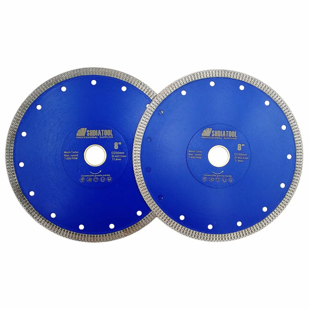 SHDIATOOL Diamentowa tarcza do cięcia 2 szt. 200 mm / 8 cali X ostrze do piłowania z siatki turbo do płytek marmur ceramiczna porcelana
