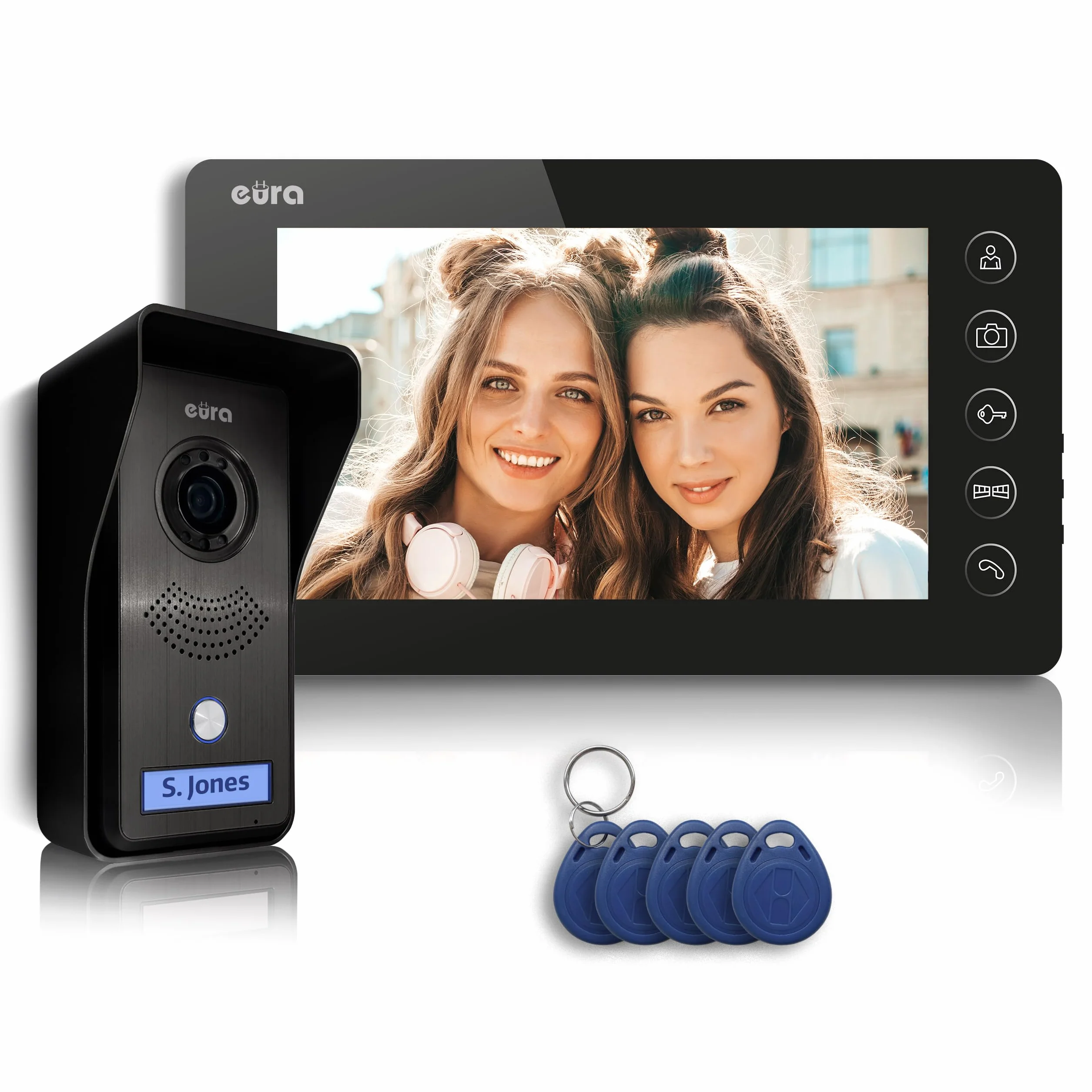 EURA VDP-76A3 Alpha wideodomofon 4-przewodowy, 7-calowy kolorowy monitor, RFID, 2 wejścia, czarny