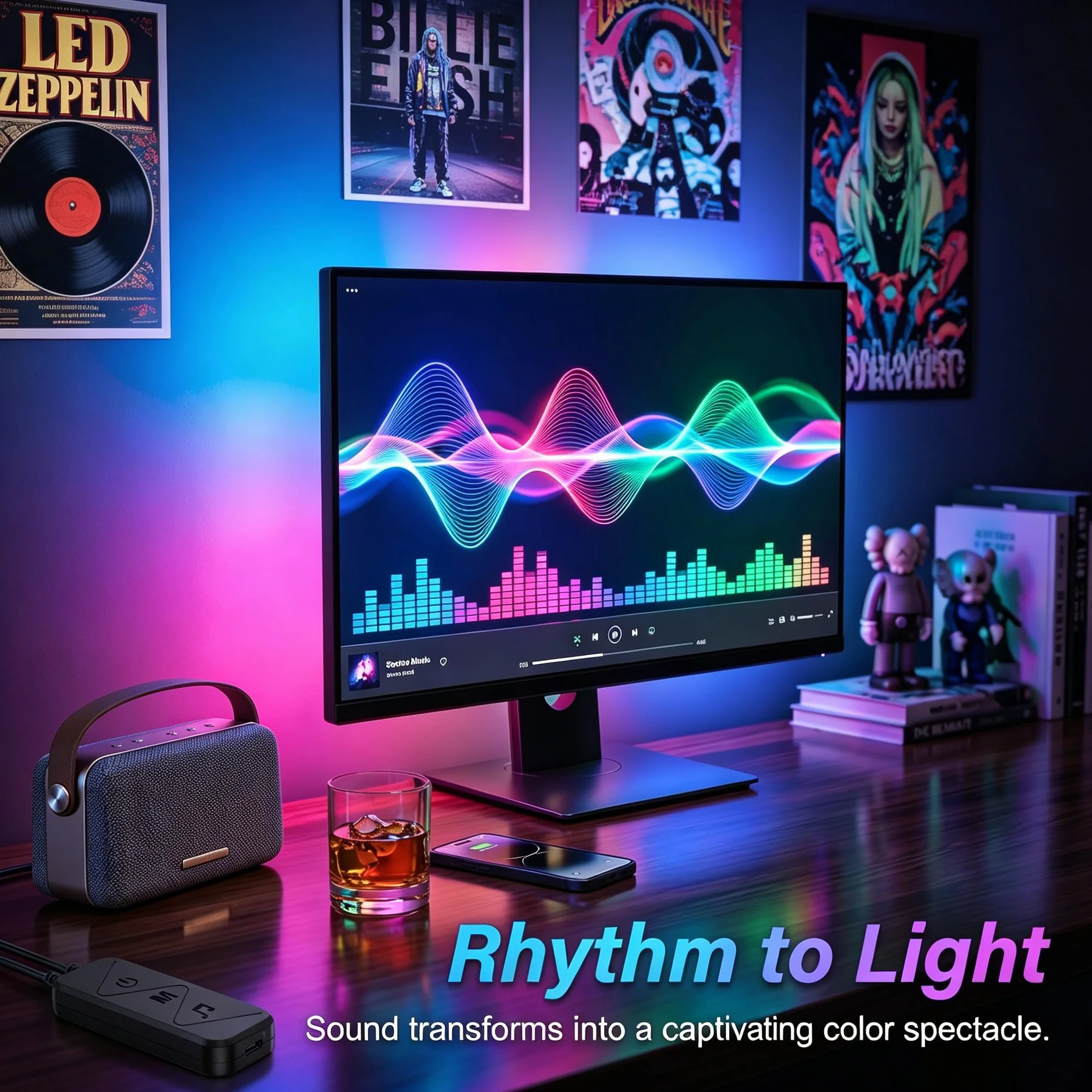Monitor Podświetlenie LED do komputera Taśmy LED Światła Rytm muzyki Dynamiczne światło lampy Synchronizacja za monitorem Oprogramowanie Sterowanie kolorami Tryb dynamiczny do (27 cali)