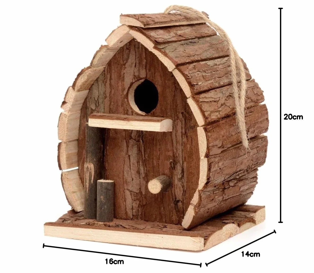 CKB LTD Drewniany domek dla ptaków, rustykalny, naturalny i odporny na warunki atmosferyczne, idealny do ogrodu, na zewnątrz, na drzewo lub balkon