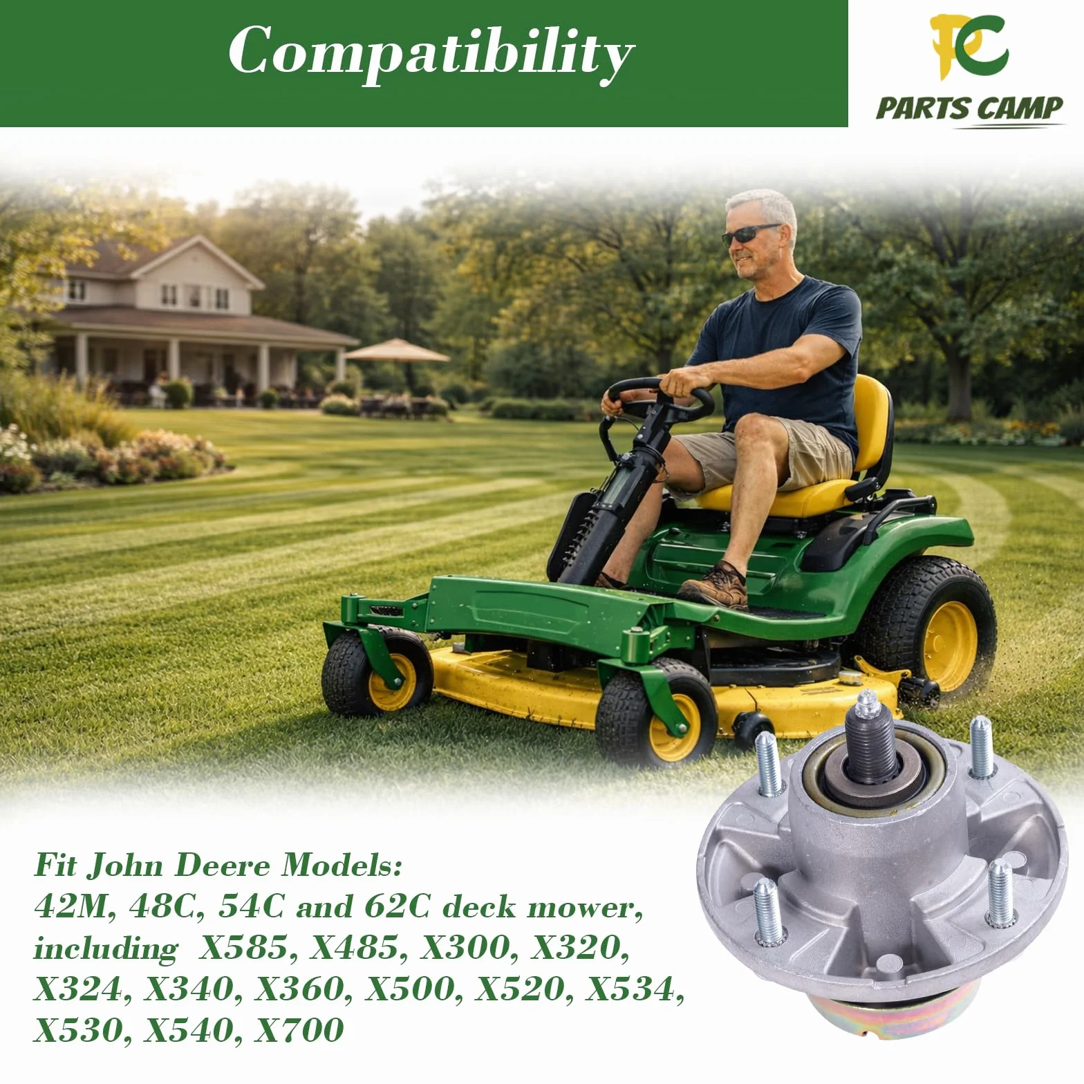 John Deere Wrzeciono pokładowe do kosiarki X520 X500 X530 LT133 LT155 LT166 3-pak