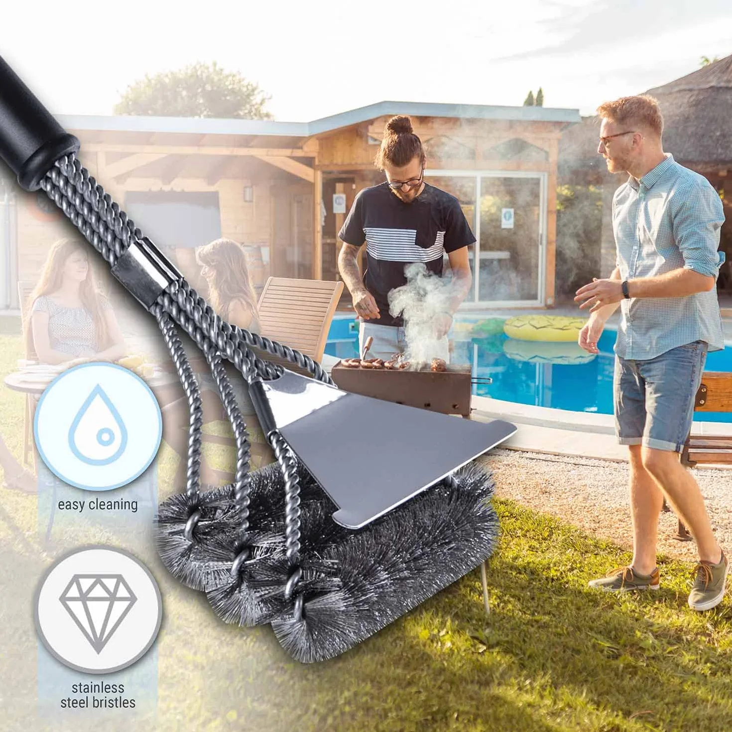 Dimono® Profesjonalna szczotka do grilla Szczotka do grilla do czyszczenia 360° wykonana ze stali nierdzewnej - szybciej czyszcz na zewnątrz, grill i grill (Deluxe ze skrobaczką)