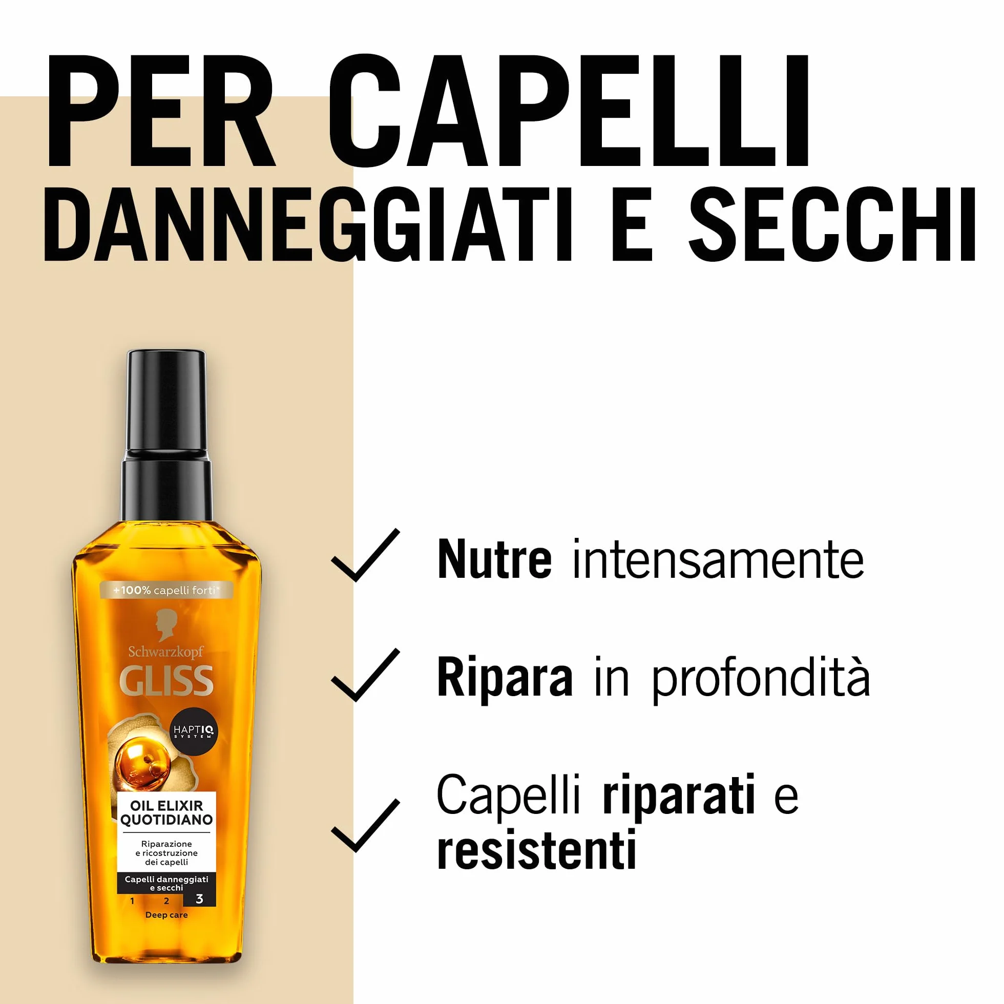 Schwarzkopf Gliss Oil Elixir codziennie 75 ml, odżywczy i nawilżający olejek do włosów wzbogacony systemem HAPTIQ, serum do włosów zniszczonych i suchych