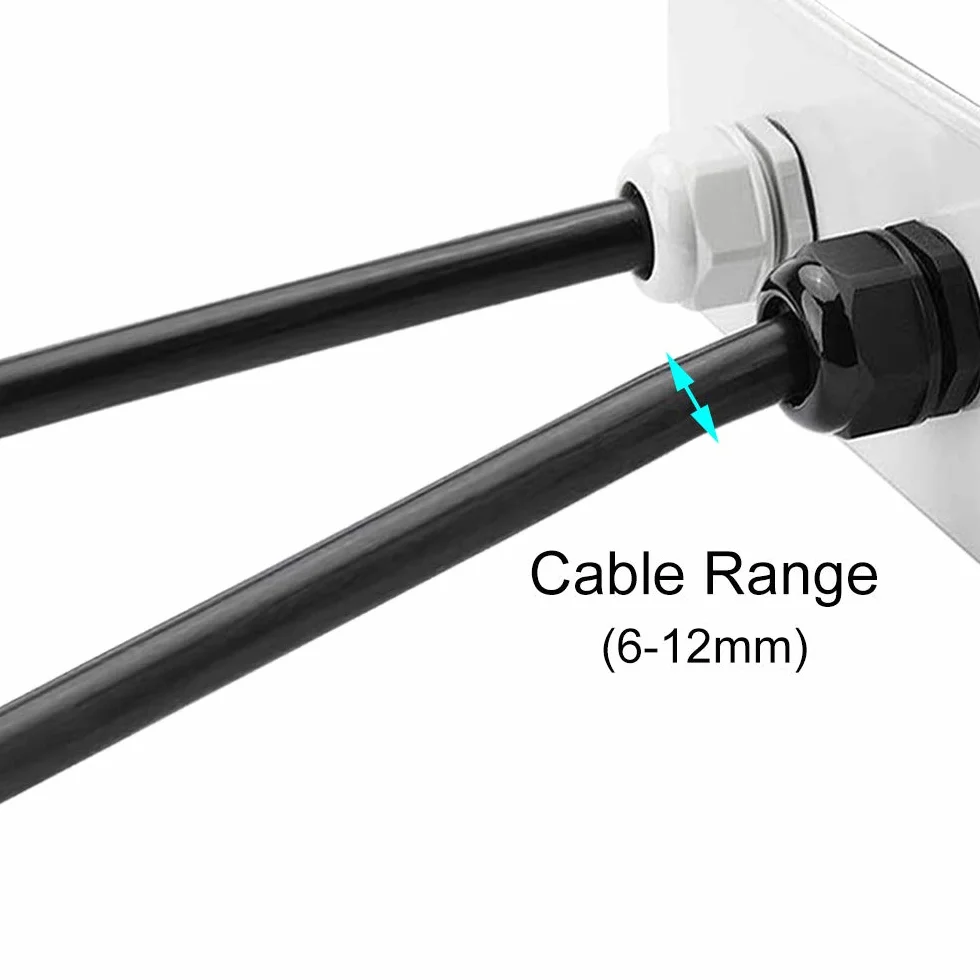 25 sztuk Premium Nylon PG13.5 Dławiki kablowe, 6 ~ 12 mm regulowane wodoszczelne złącza kablowe IP68, wodoodporne złącza kablowe z uszczelkami (czarny)