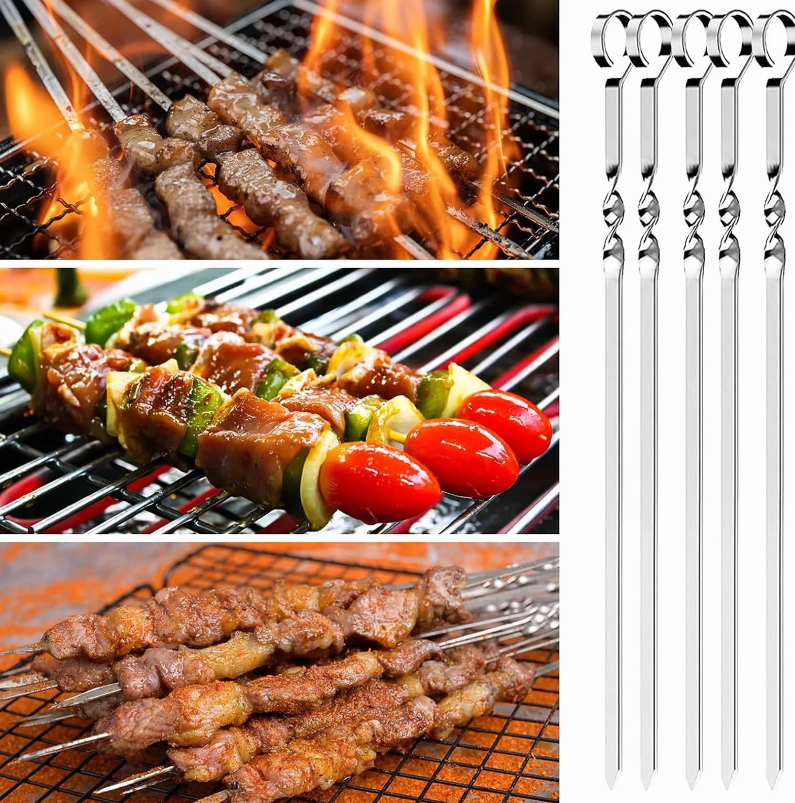 Szpikulce do grillowania Generic, 20 sztuk, 30 cm, ze stali nierdzewnej, srebrne, wielokrotnego użytku