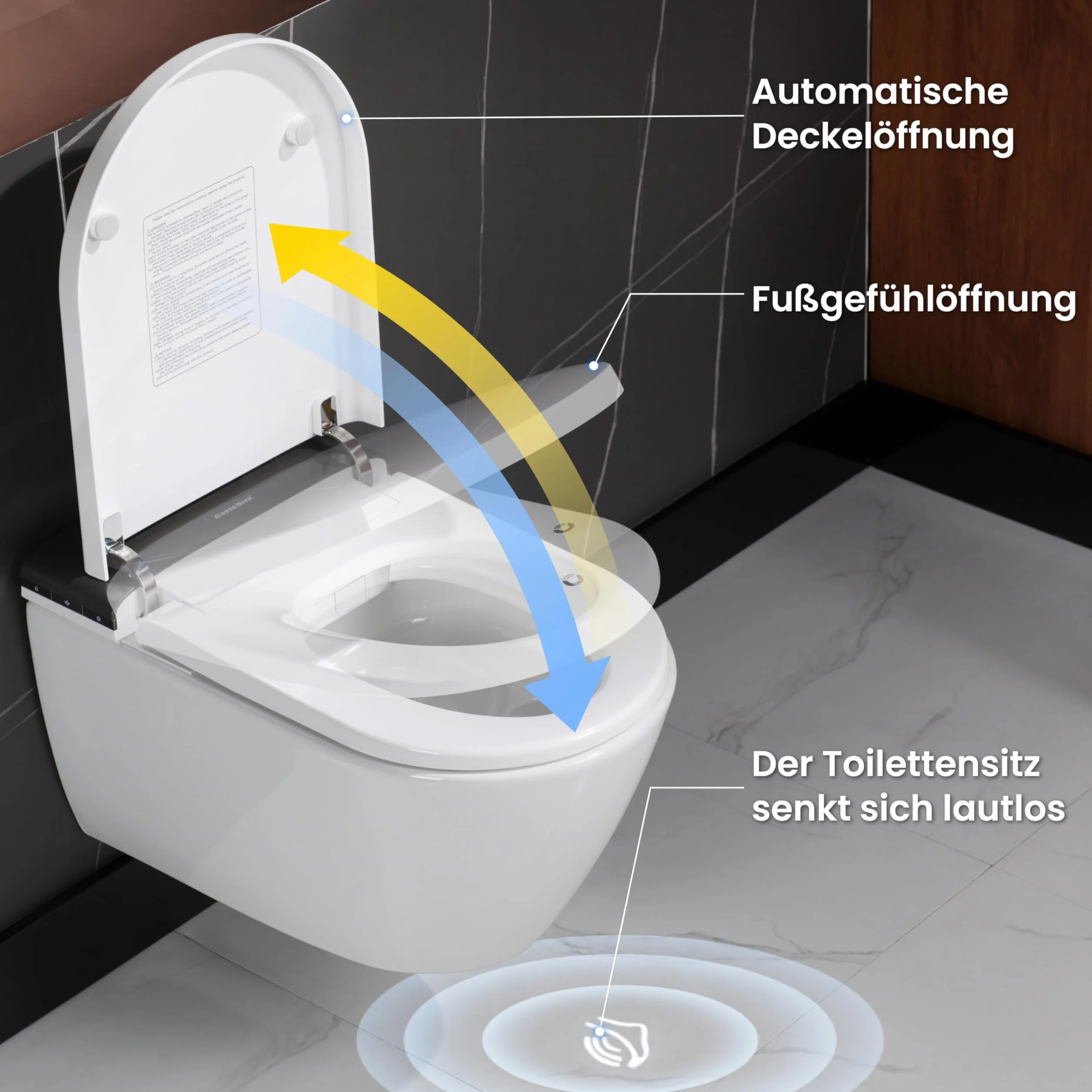 Casta Diva WC z bidetem kompletny zestaw z UV-sterylizacją, wiszące WC z funkcją bidetu, podgrzewane siedzenie, funkcja odkamieniania i neutralizacji zapachów, automatyczne otwieranie i zamykanie