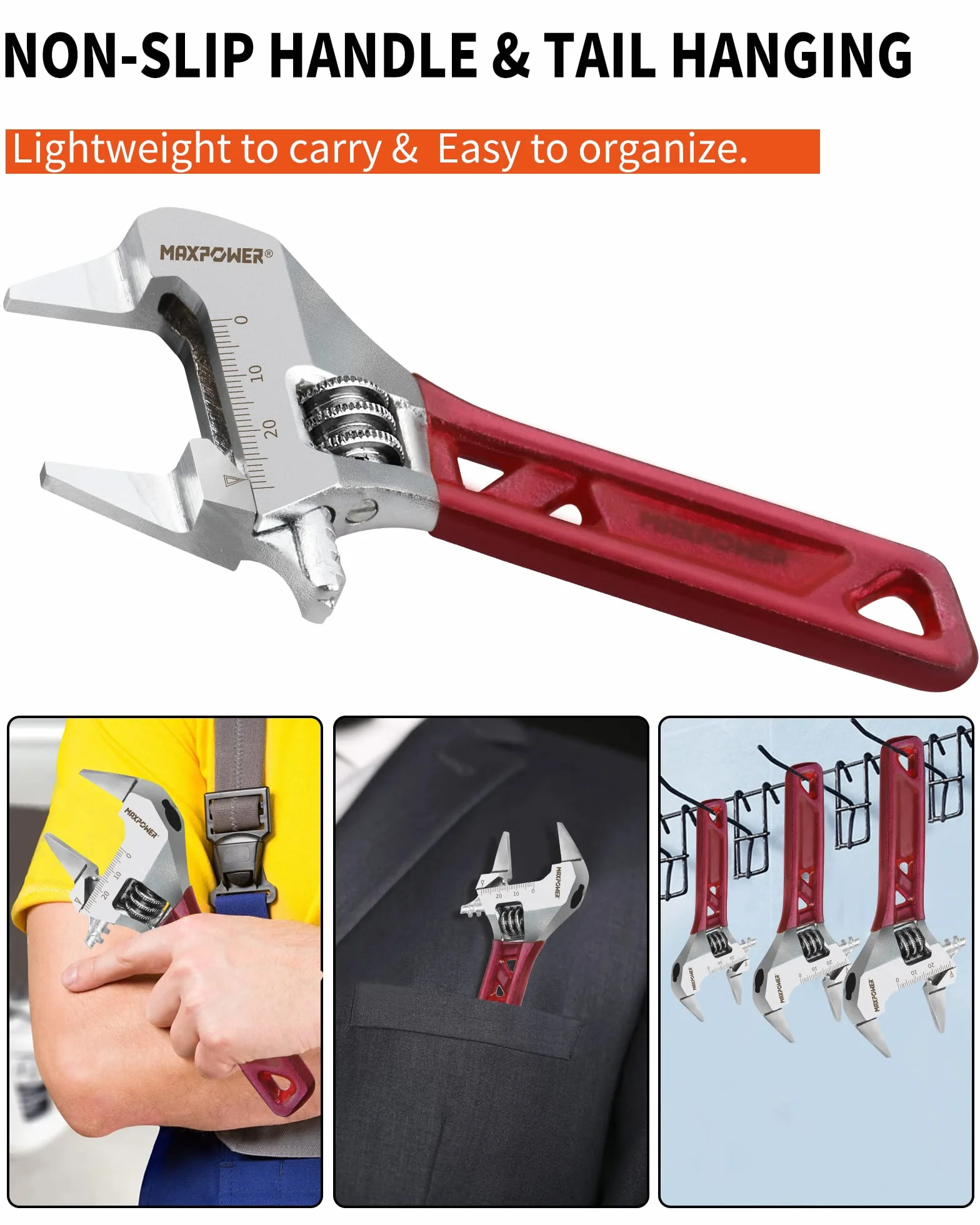 MAXPOWER Klucz nastawny 150 mm/6-calowy, wąski klucz nastawny z MAX. Otwór 30 mm i super cienka grubość szczęki 2,5 mm