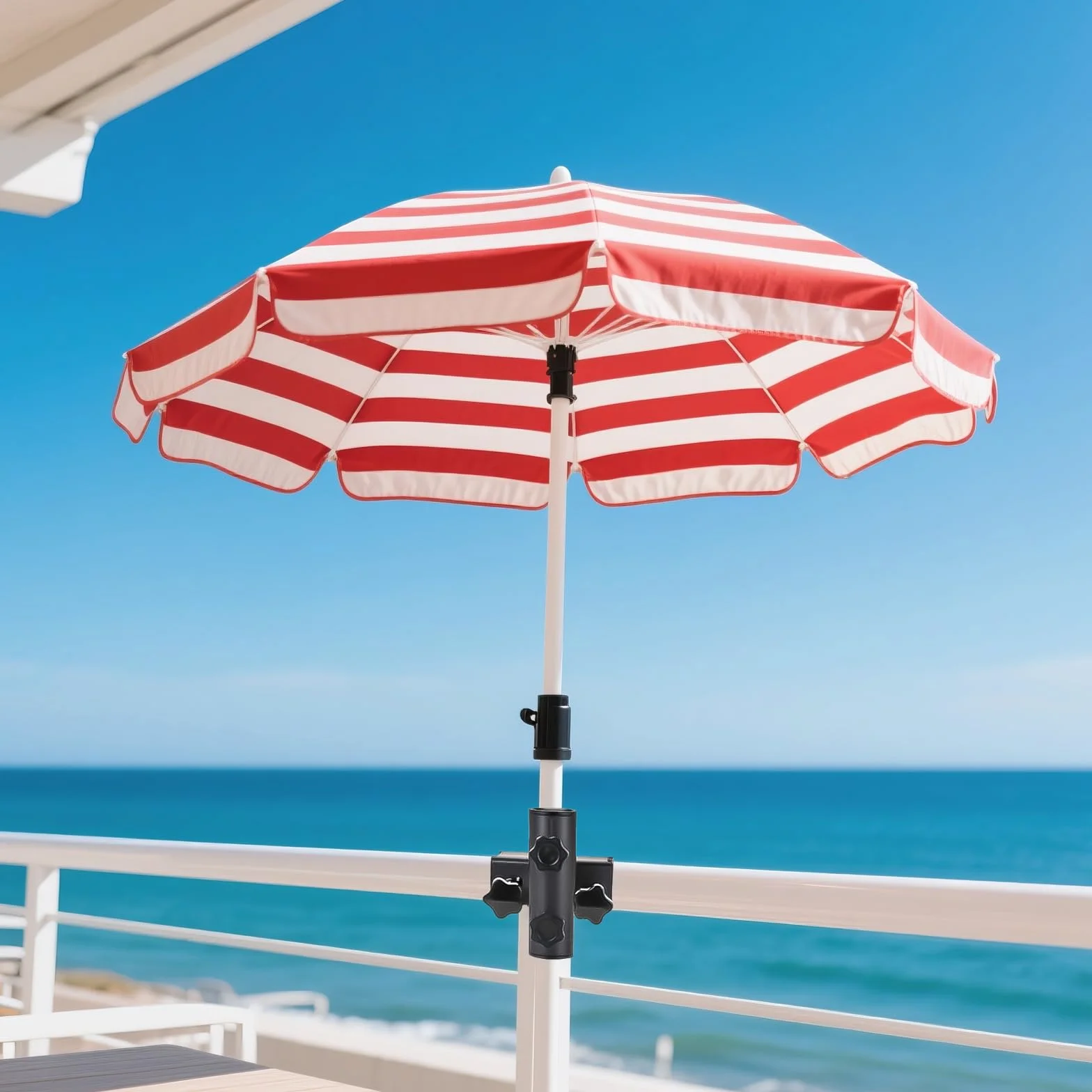 Uchwyt na parasol przeciwsłoneczny, na balkon, prostokątny, zaciskowy, regulowany uchwyt balkonowy do zaciskania 63-20 mm, średnica parasola 23-38 mm
