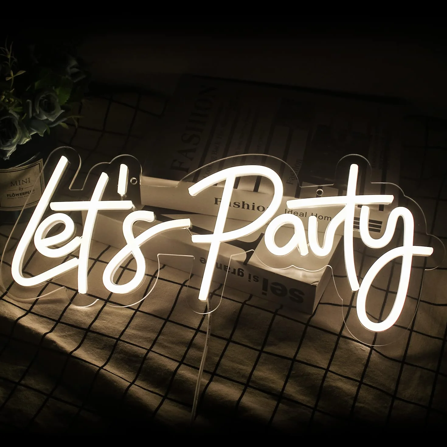 Lets Party Neon Sign Let's Party Znak Led Ściemnianie Neon Lights Dekoracja neonowa na imprezę, przyjęcie urodzinowe, dekoracje ścienne do sypialni (ciepła biel)
